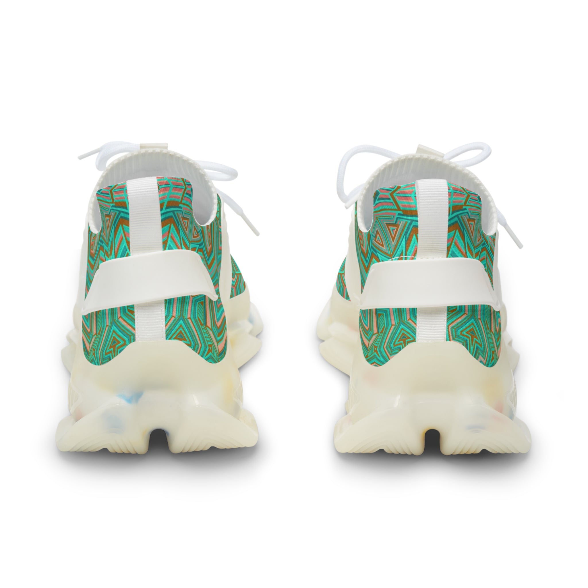 Green Geometric Mesh Sneakers — Men's Athletic Shoes with Kaleidoscope Pattern #khf87656