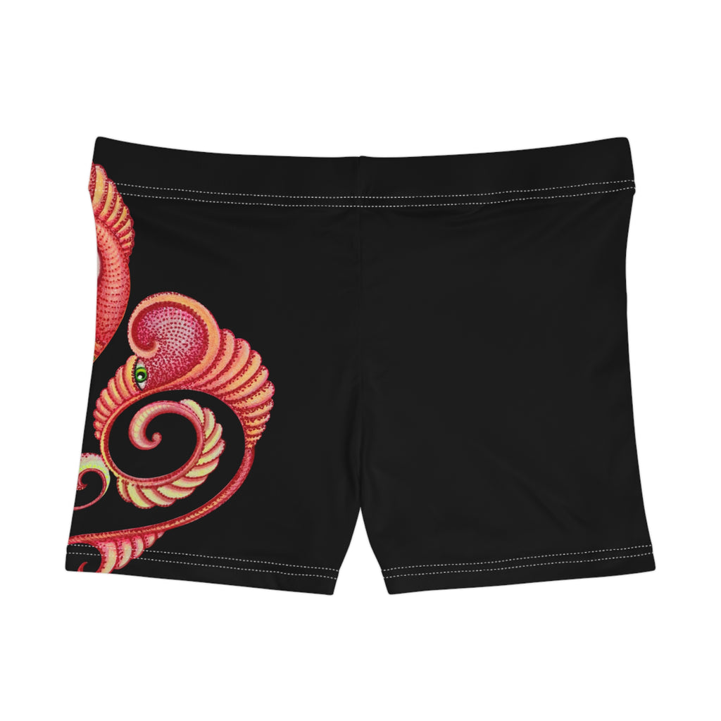 Black Women’s Swim Shorts with Vibrant Paisley Mandala Accent#hdr7590