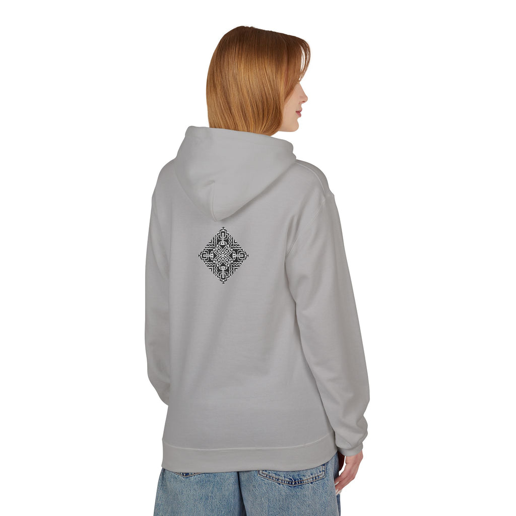 Geometric Mandala Hoodie — Monochrome Diamond Line Art Chest & Back Print #k0873568