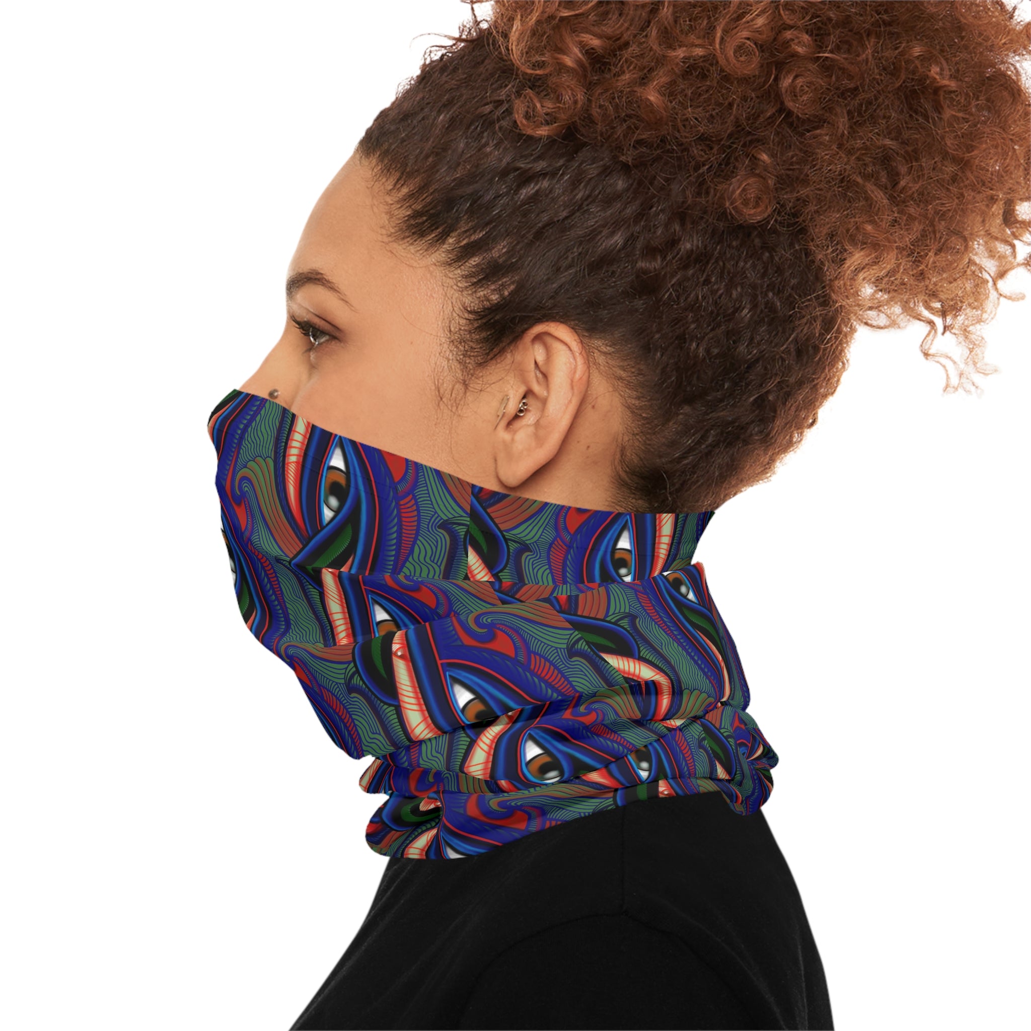 Psychedelic Wave Pattern Midweight Neck Gaiter — Retro Rainbow Paisley Face Covering