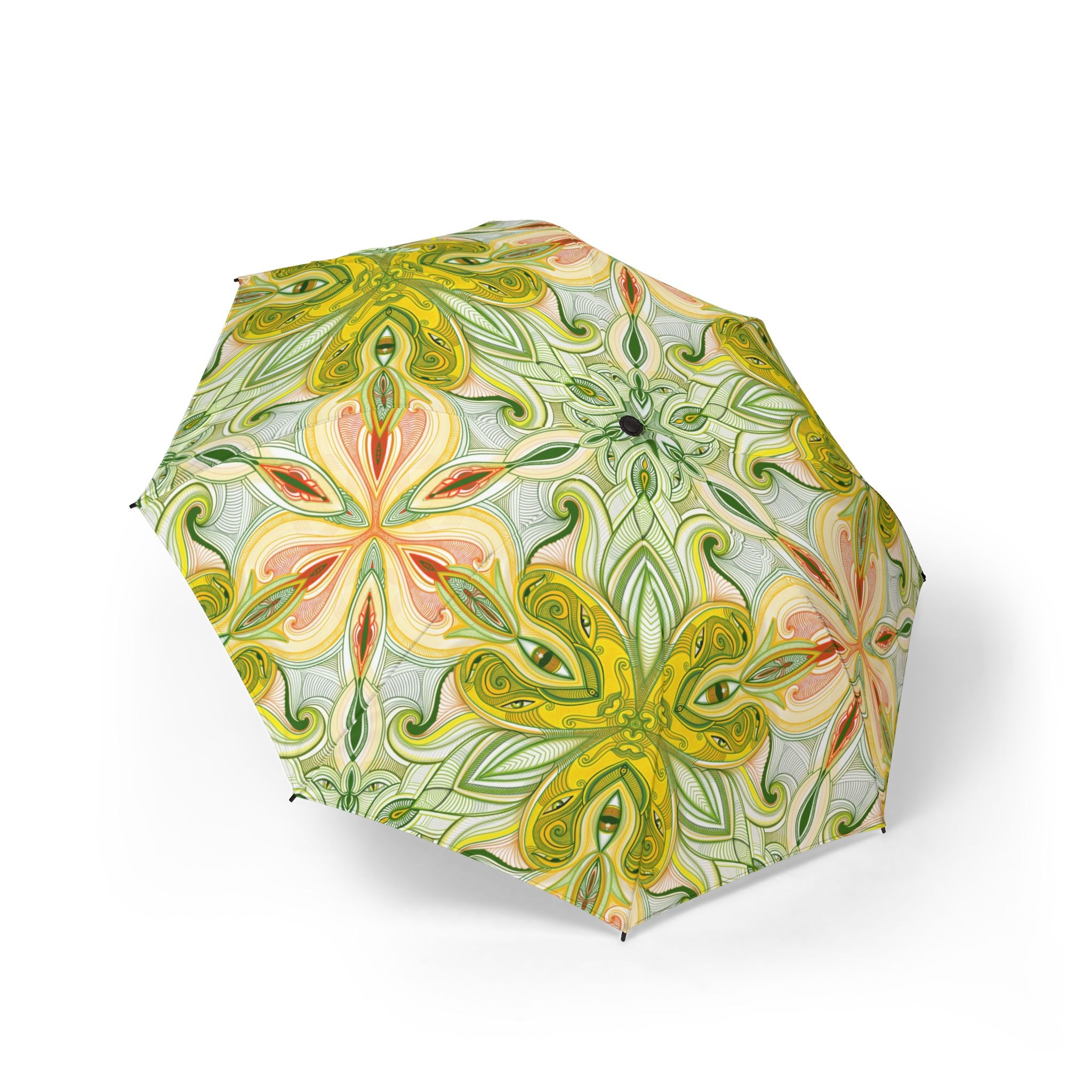 Floral Kaleidoscope Foldable Umbrella – Green & Peach Semi-Automatic Travel Umbrella #a11