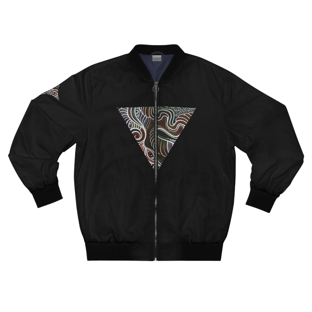 Black Bomber Jacket with Geometric Tribal Triangle Design #gt2233