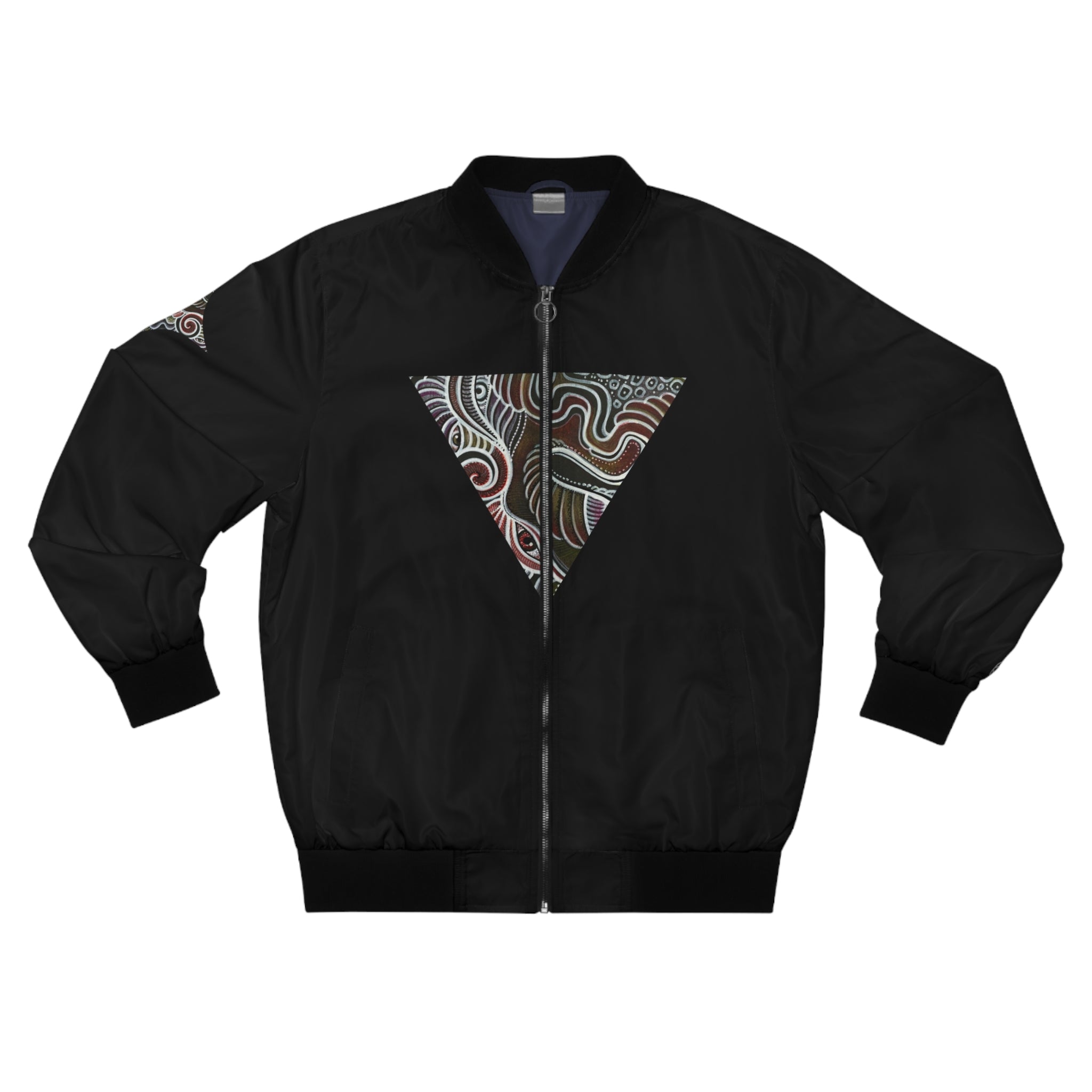 Black Bomber Jacket with Geometric Tribal Triangle Design #gt2233