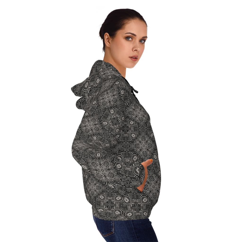 Patterned Women’s Zip Hoodie — Black Geometric All-Over Print #s2345522