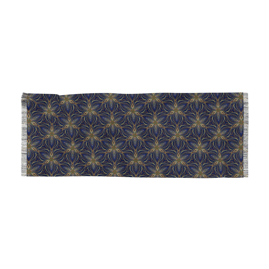Boho Starburst Lightweight Scarf — Navy & Gold Patterned Wrap #k0987644