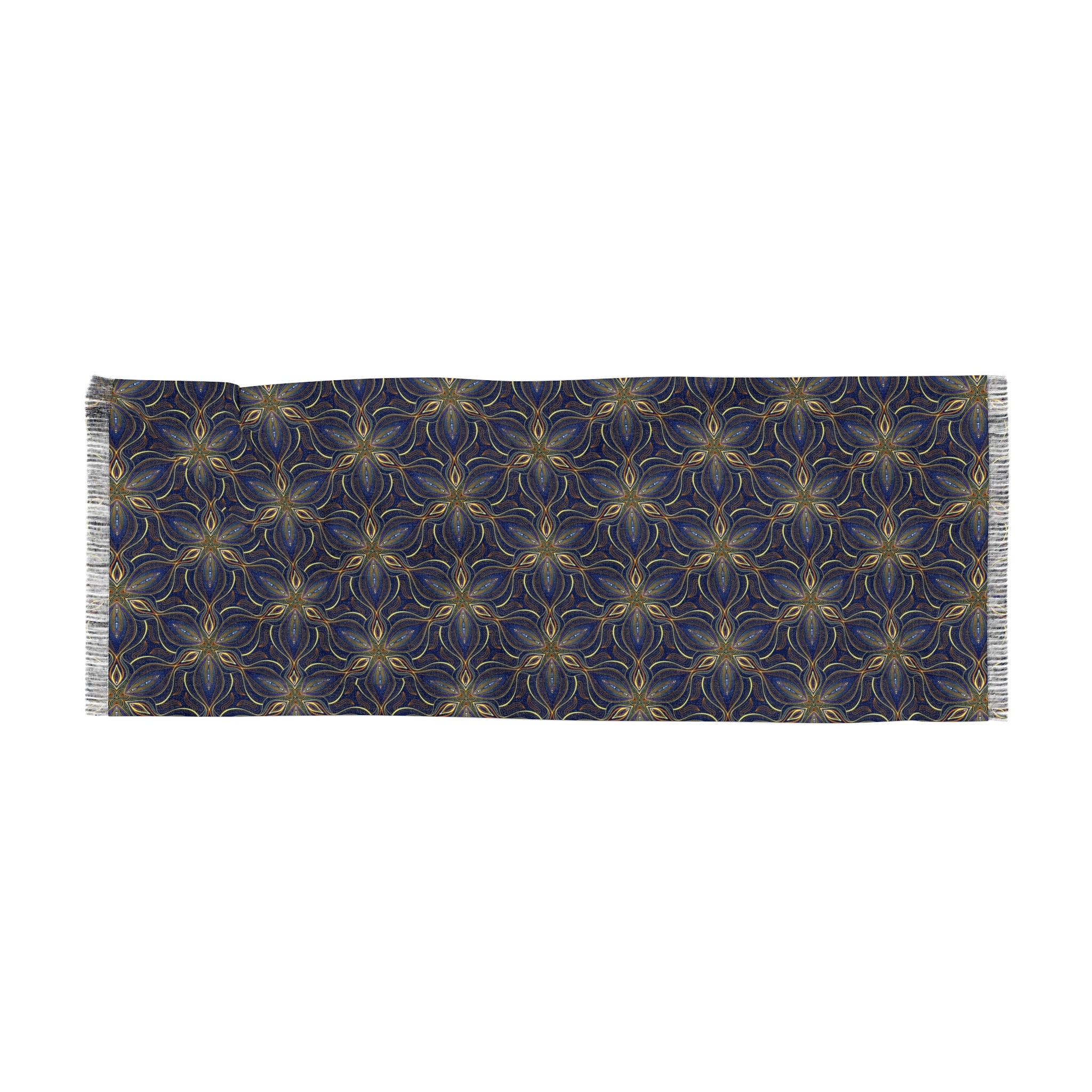 Boho Starburst Lightweight Scarf — Navy & Gold Patterned Wrap #k0987644