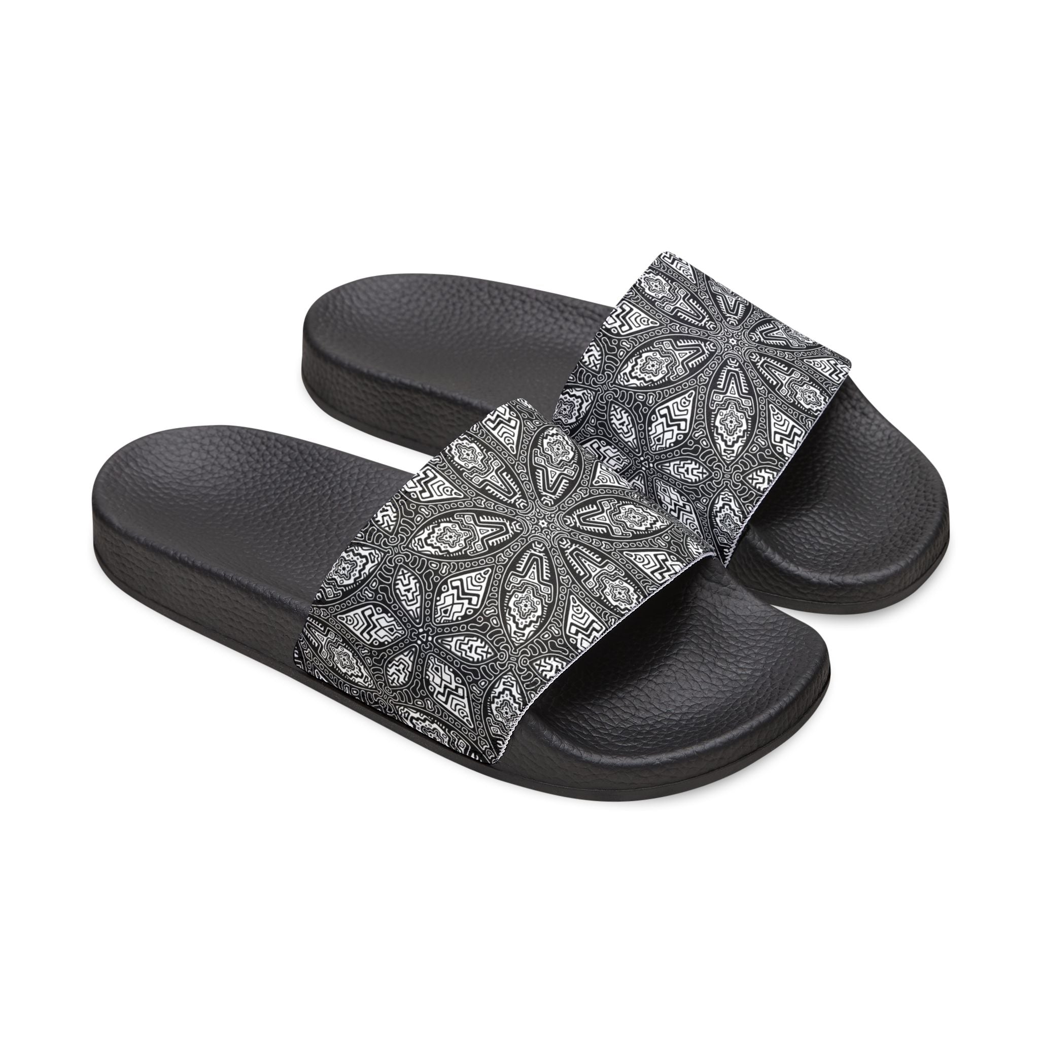 Black Paisley Slide Sandals — Women's Removable‑Strap Comfort Slides  #kf39554