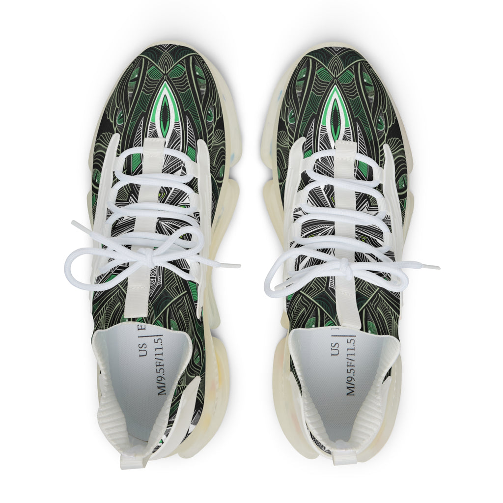 Men's Mesh Sneakers — Green Geometric Wave Athletic Shoes #ggs 4912