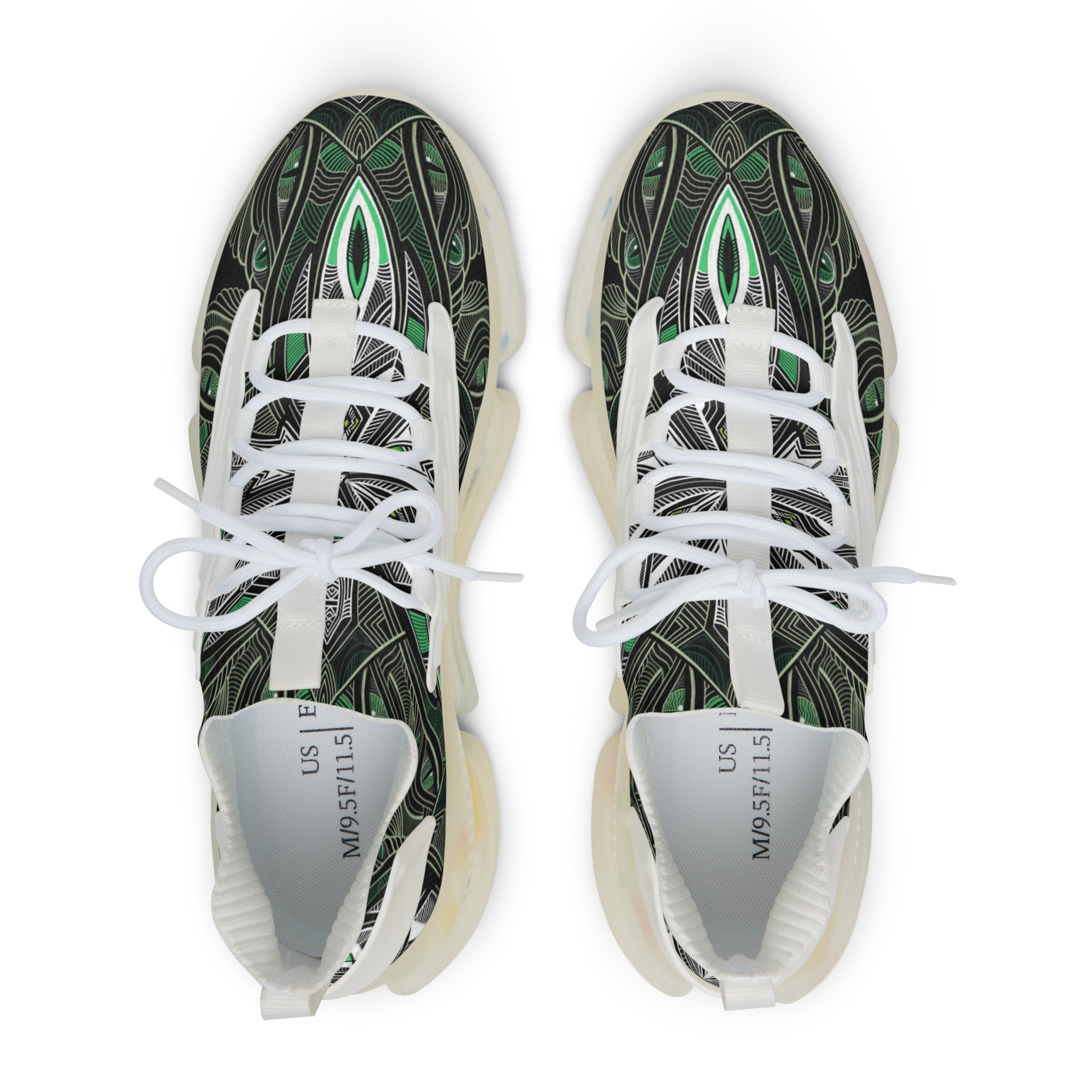 Men's Mesh Sneakers — Green Geometric Wave Athletic Shoes #ggs 4912