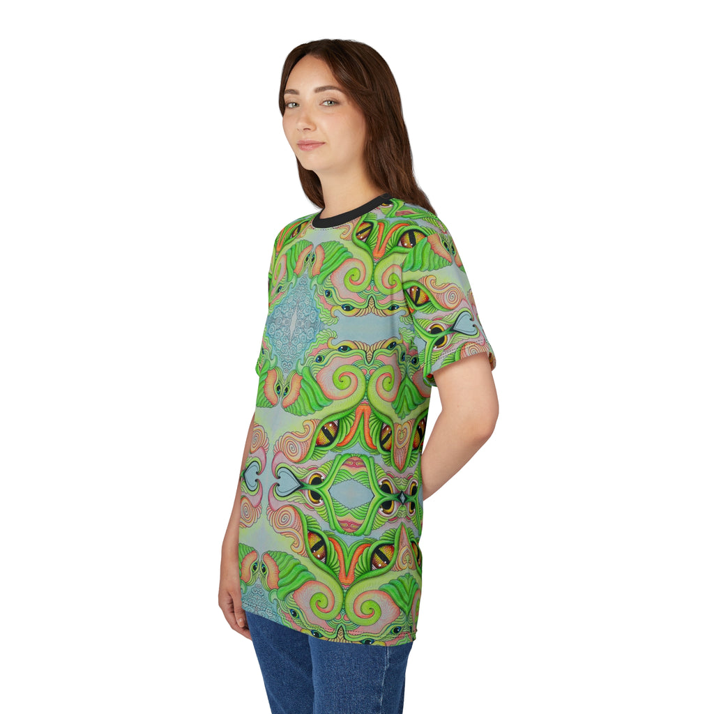 Psychedelic Green Kaleidoscope Tee — All-Over Print Cut & Sew Shirt #gf8754