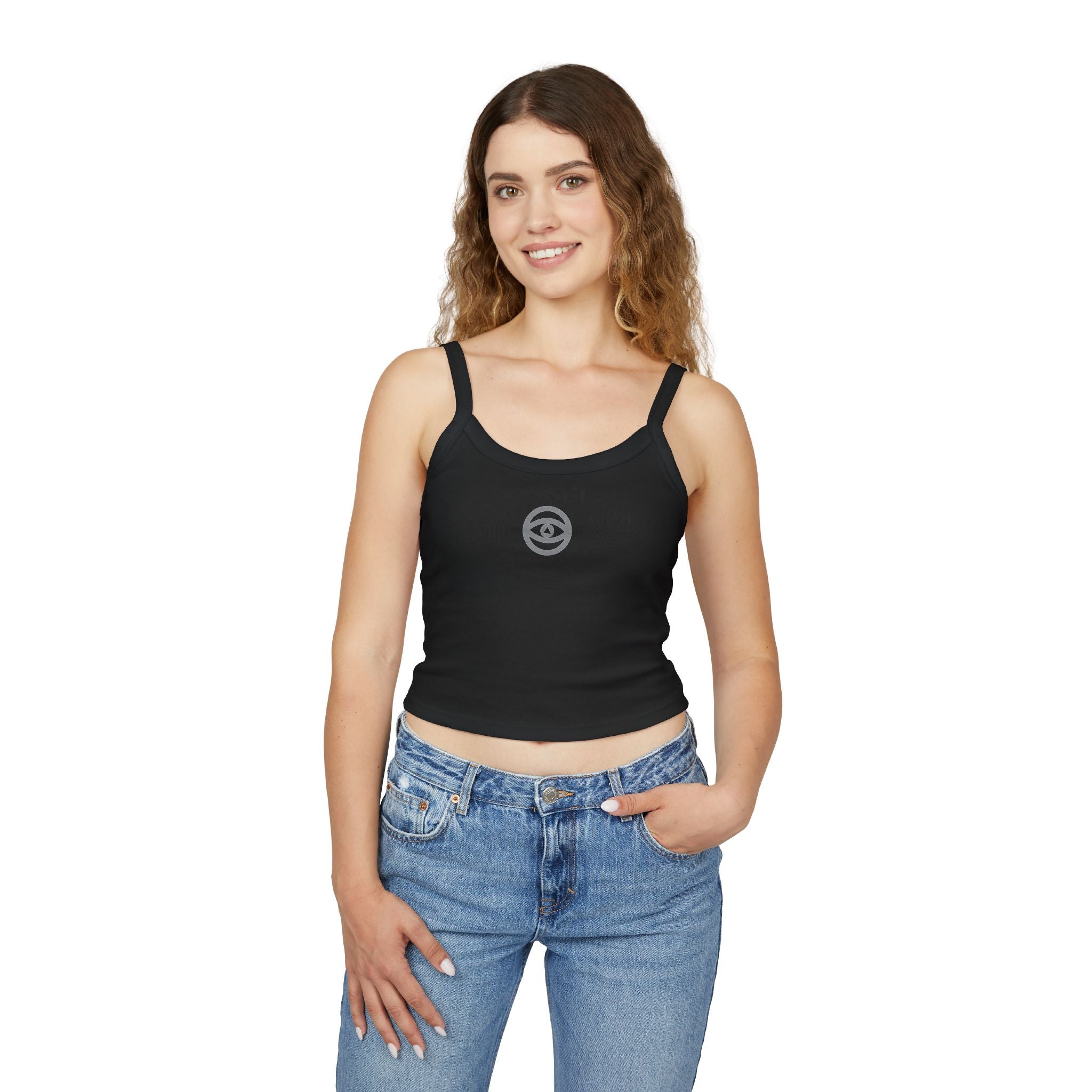 Women's Eye Logo Spaghetti Strap Tank Top — Minimal Graphic Crop #d 11346543