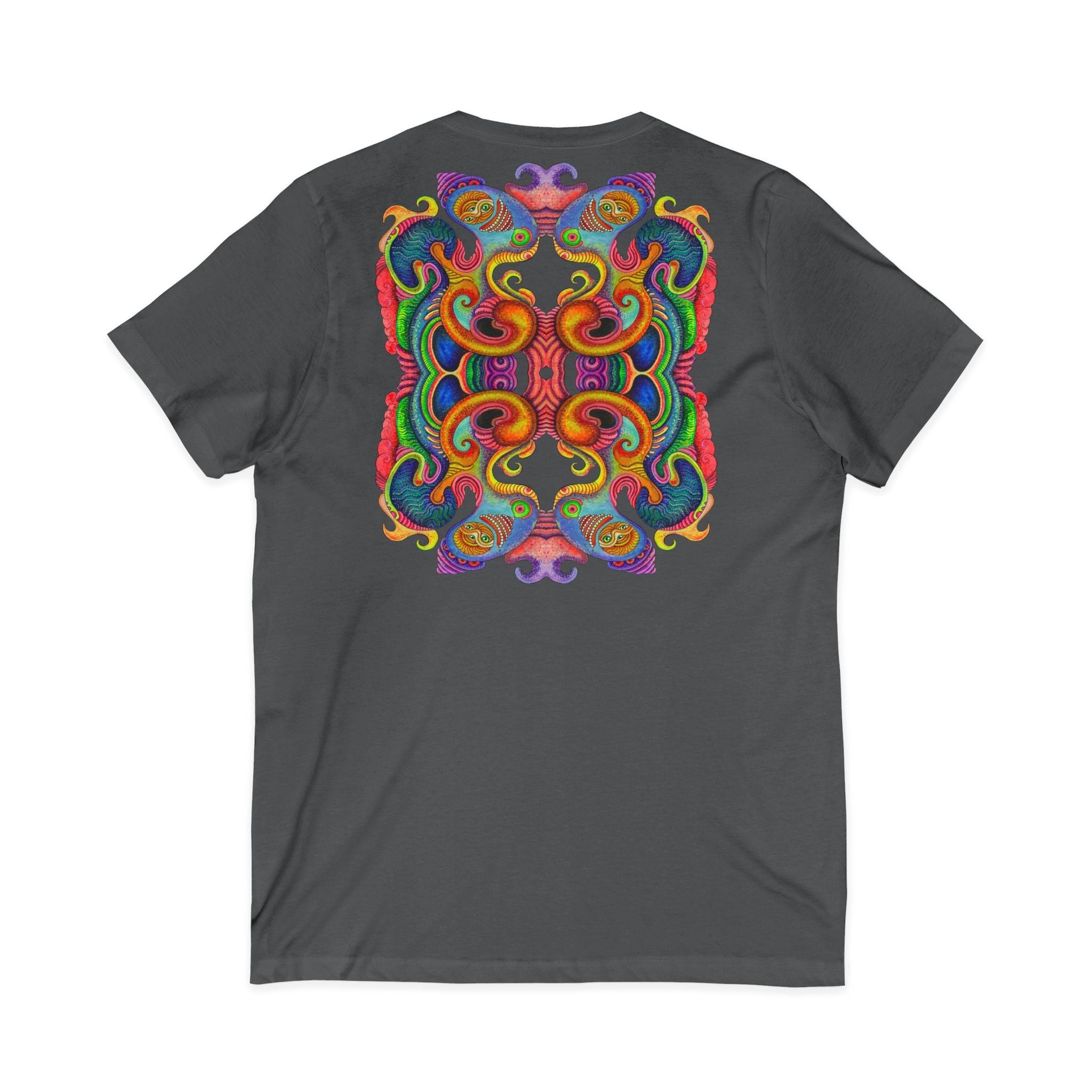 Psychedelic Keyhole V-Neck Tee — Colorful Abstract Back Art  #h975468