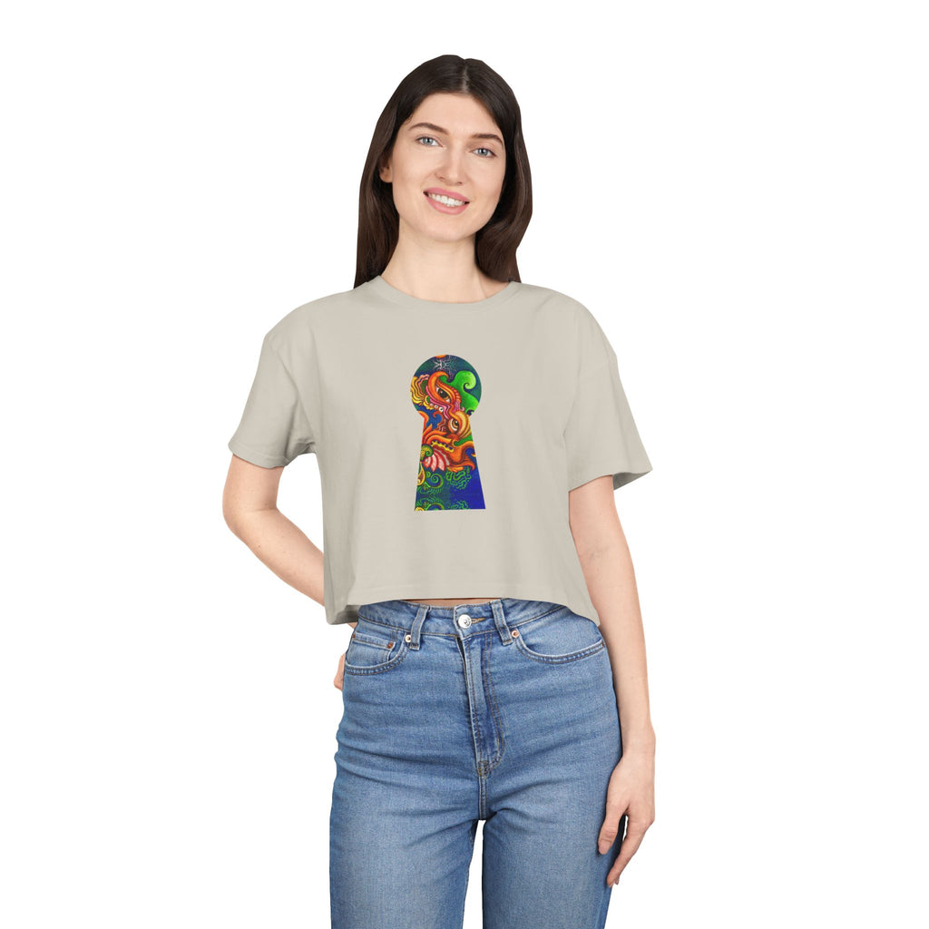 Psychedelic Keyhole Crop Tee — Colorful Abstract Floral Graphic Top #ctaf55