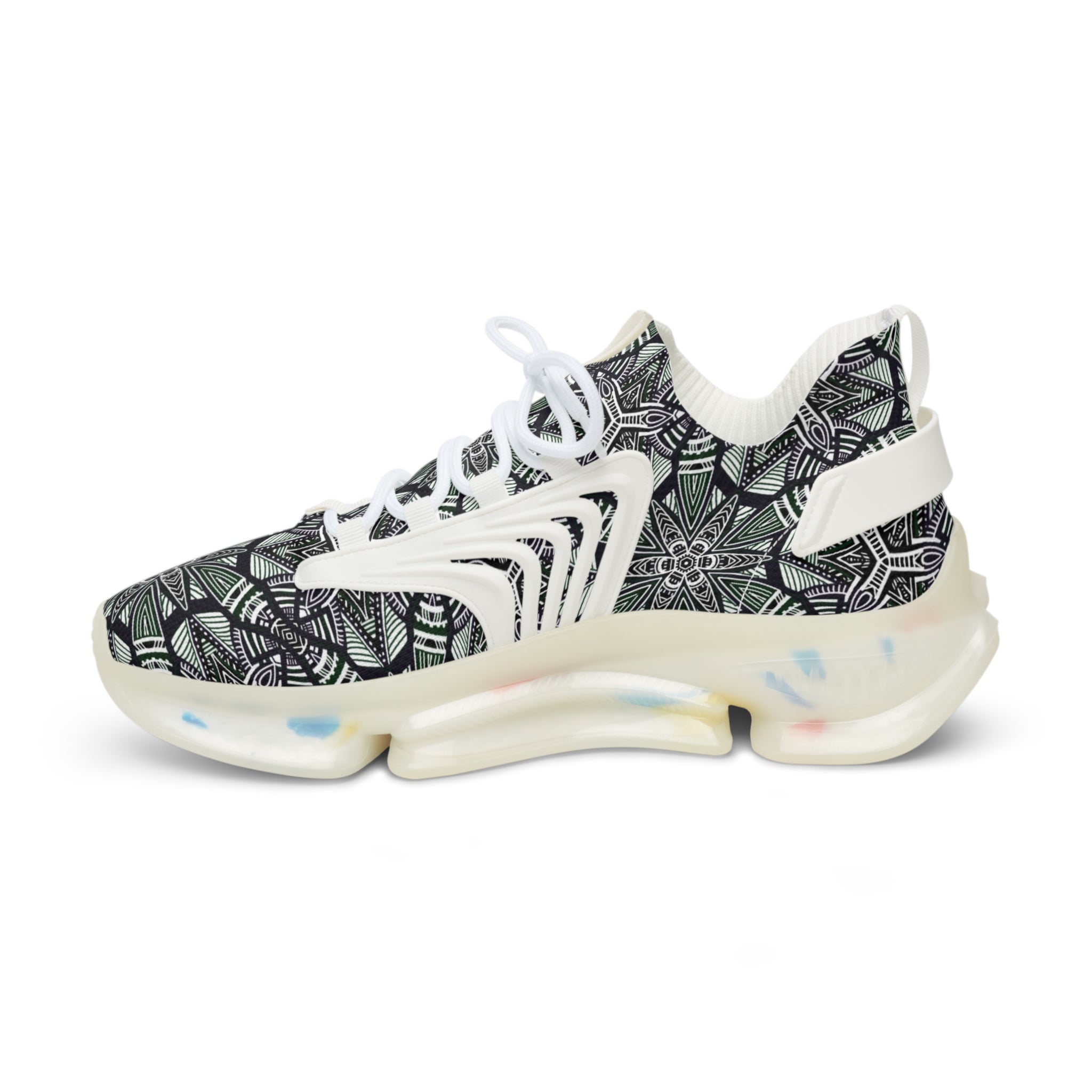 Men's Mesh Sneakers — Green Geometric Athletic Shoes #h08657