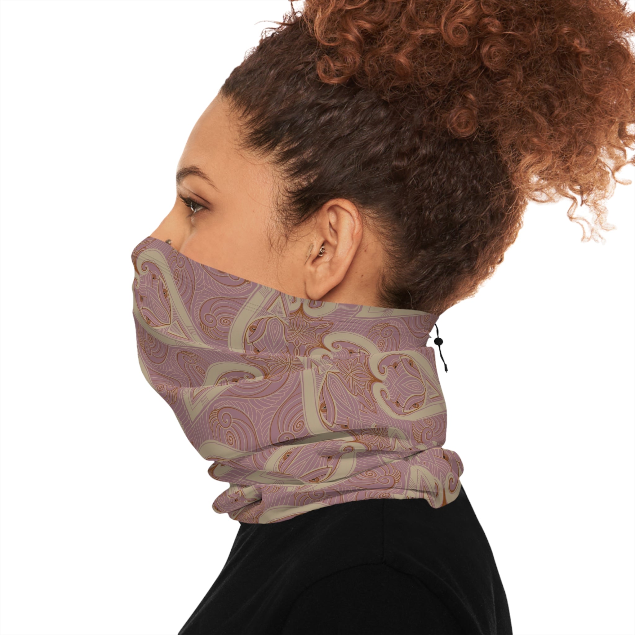 Pink Paisley Winter Neck Gaiter with Drawstring — Cozy Floral Face Scarf #g8654346