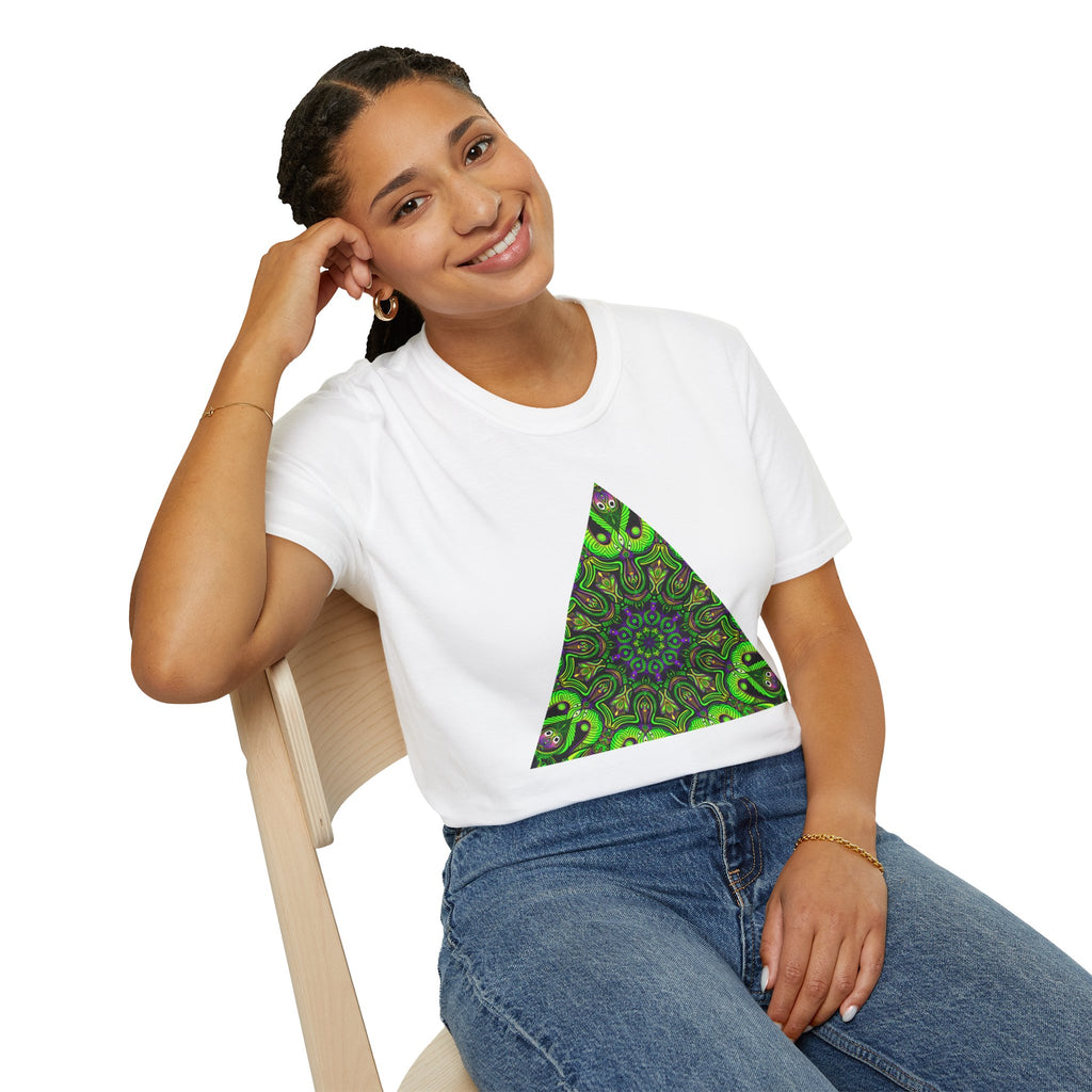 Green Mandala Triangle T-Shirt – Psychedelic Geometric Art Tee # kh9732