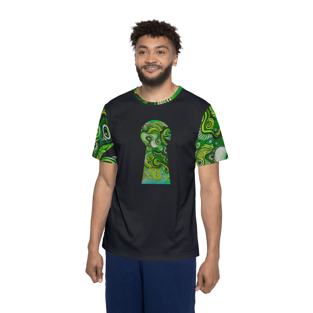 Psychedelic Keyhole Sports Jersey — Green Abstract All-Over Print #sp678