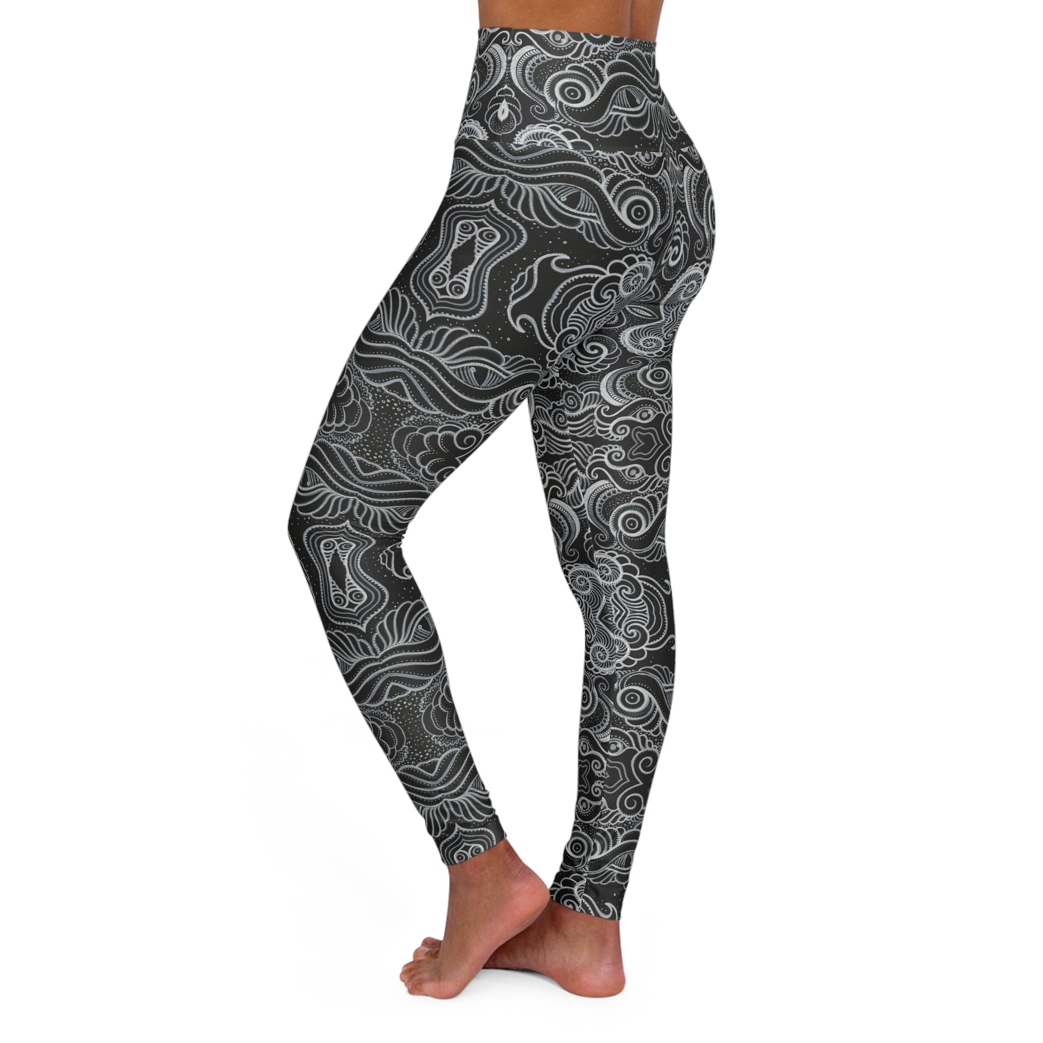 High-Waist Yoga Leggings — Monochrome Swirl Pattern #yl765