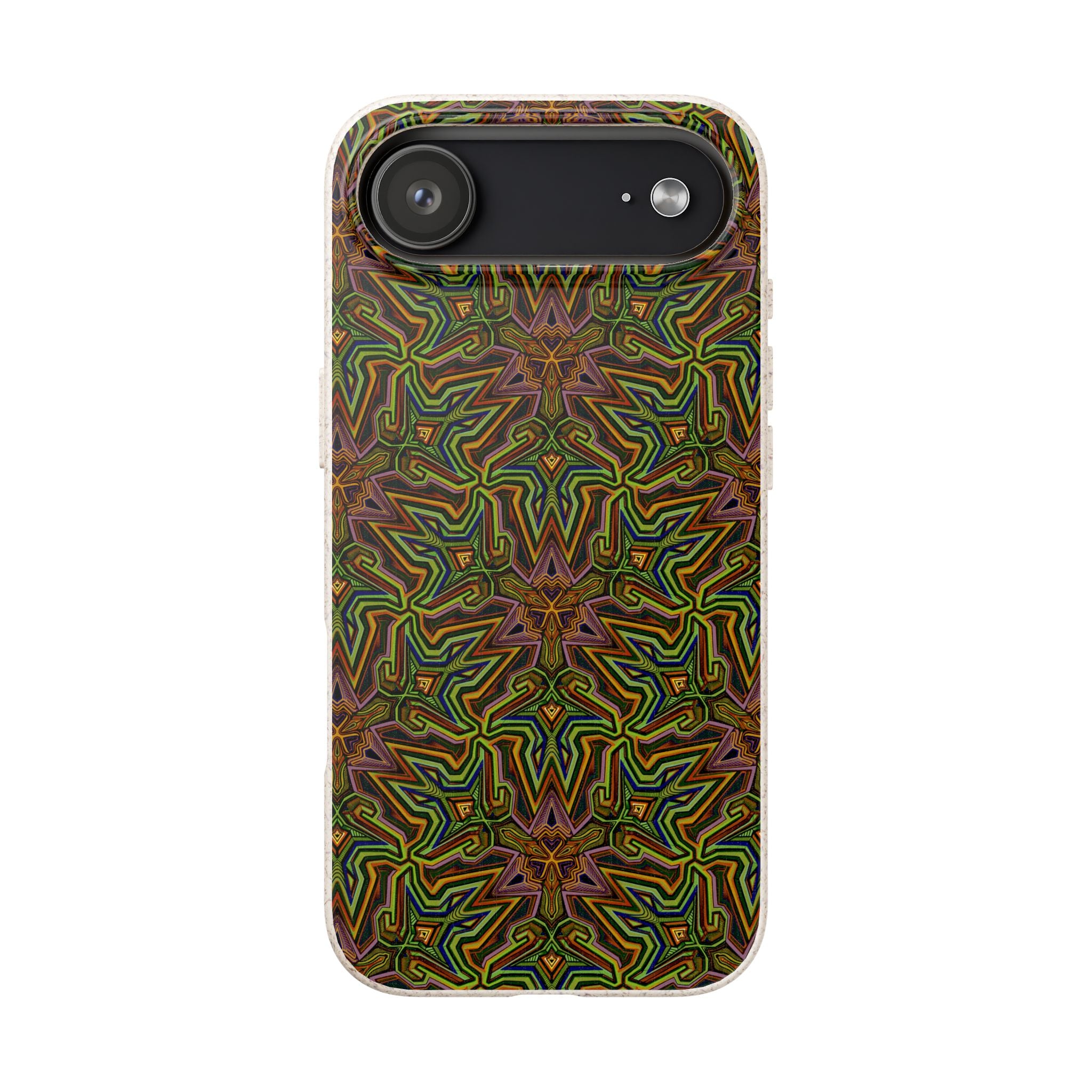 Biodegradable Phone Case — Earthy Green Kaleidoscope Pattern #c3
