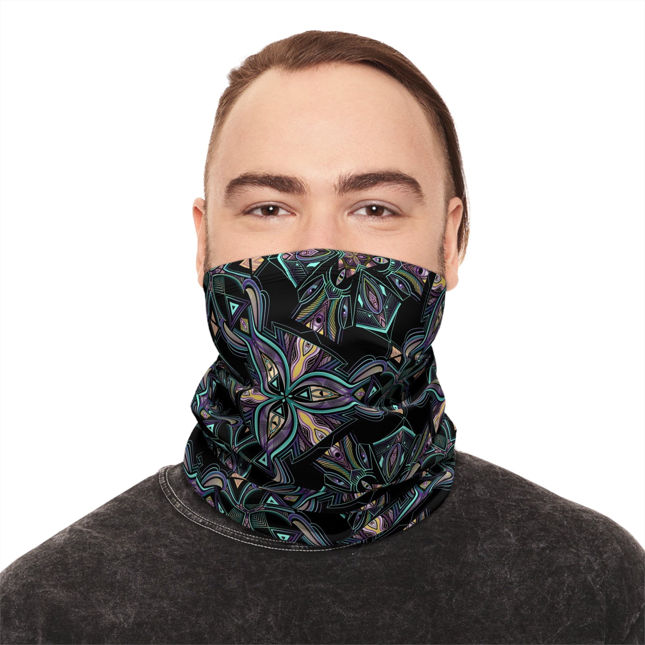 Winter Neck Gaiter — Floral Kaleidoscope Drawstring Face Warmer #sd245725