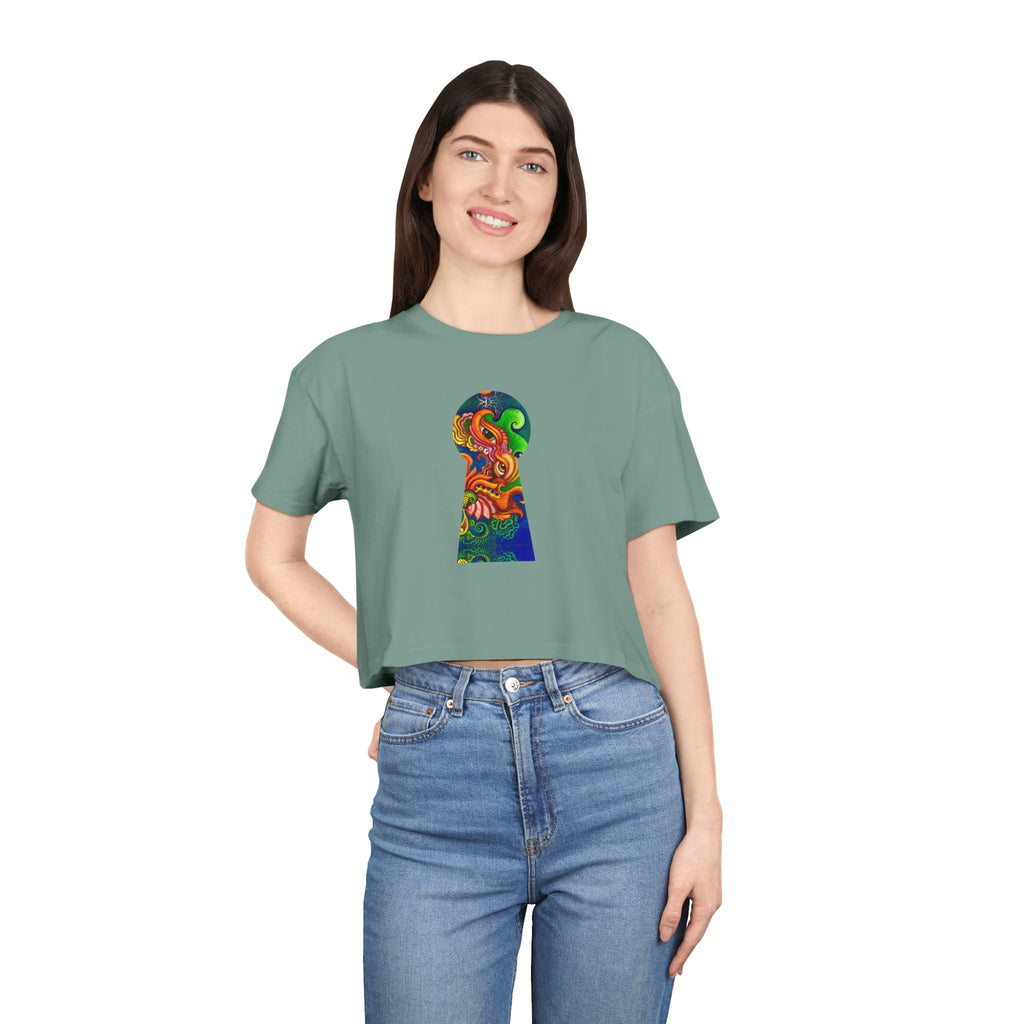 Psychedelic Keyhole Crop Tee — Colorful Abstract Floral Graphic Top #ctaf55