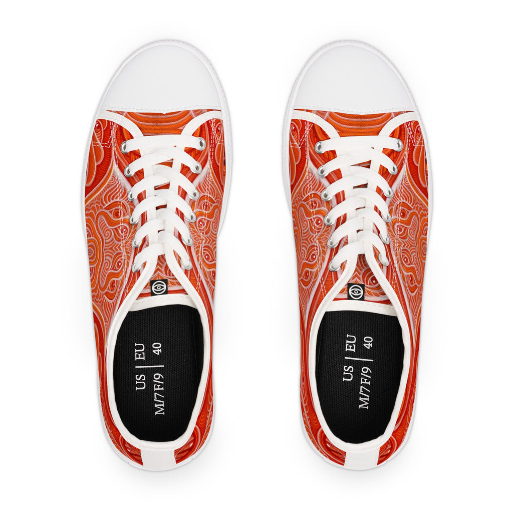 Women's Low Top Sneakers — Red Abstract Swirl Canvas Shoes, Artistic Casual Lace-Up Trainers #d00422