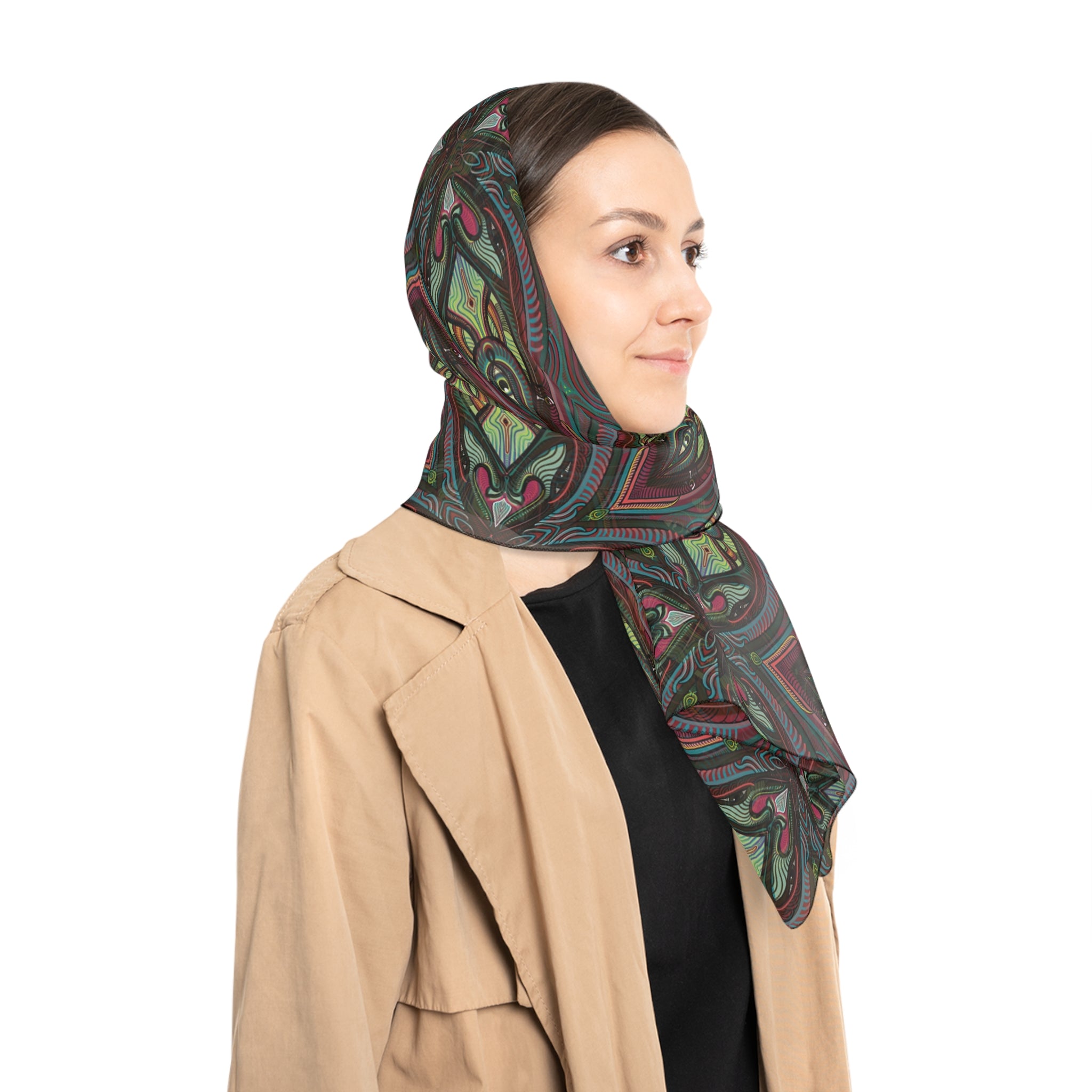 Silk-Feel Patterned Scarf — Vintage Floral Geometric Print #vf490