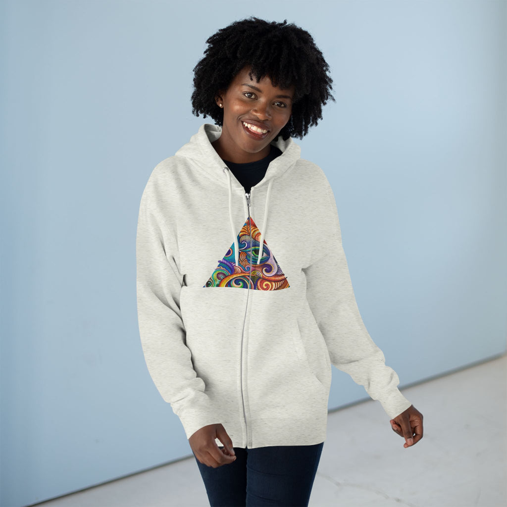 Zip Hoodie with Colorful Psychedelic Triangle & Mandala Back — Vibrant Abstract Art Zip-Up  #cp2680