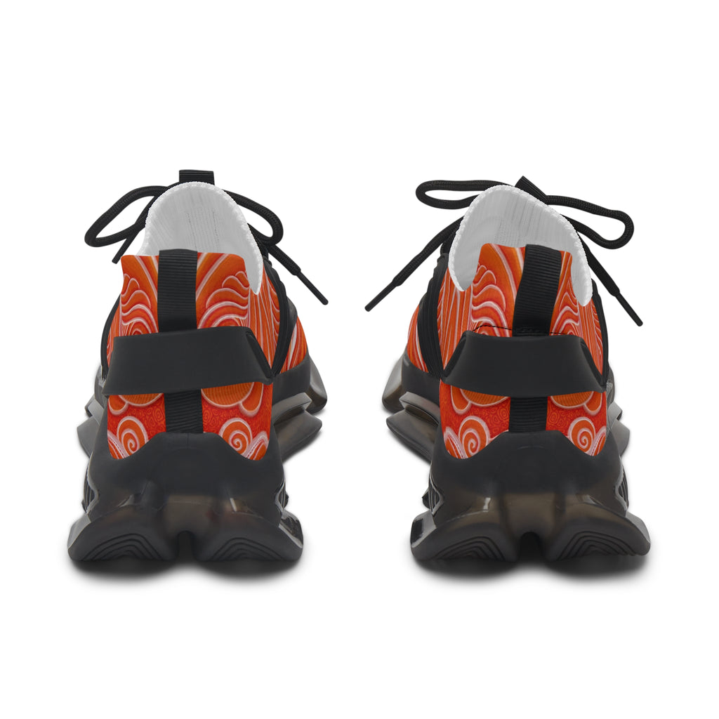 Women's Mesh Sneakers — Orange Abstract Wave Pattern Lightweight Running Shoes #out866900