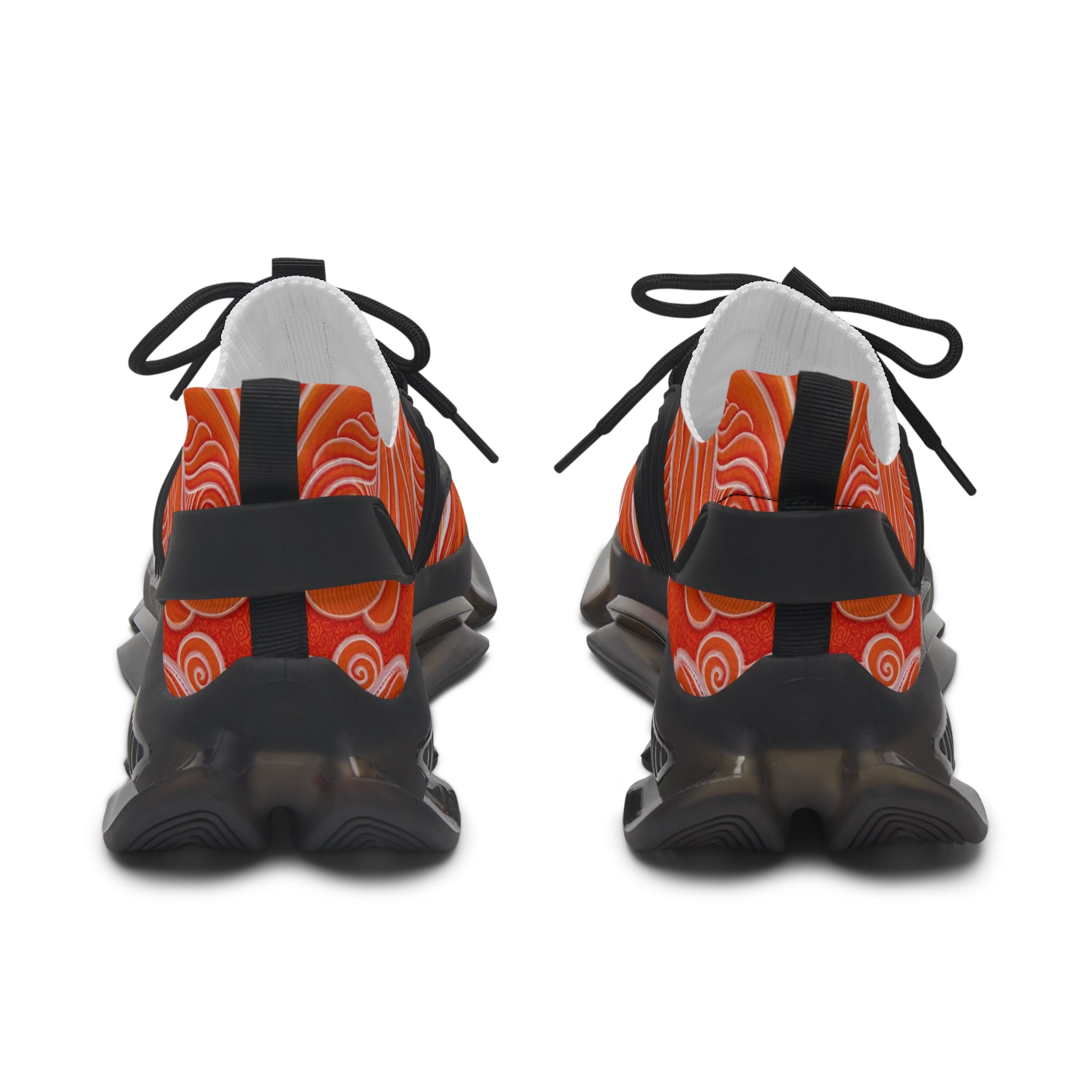 Women's Mesh Sneakers — Orange Abstract Wave Pattern Lightweight Running Shoes #out866900