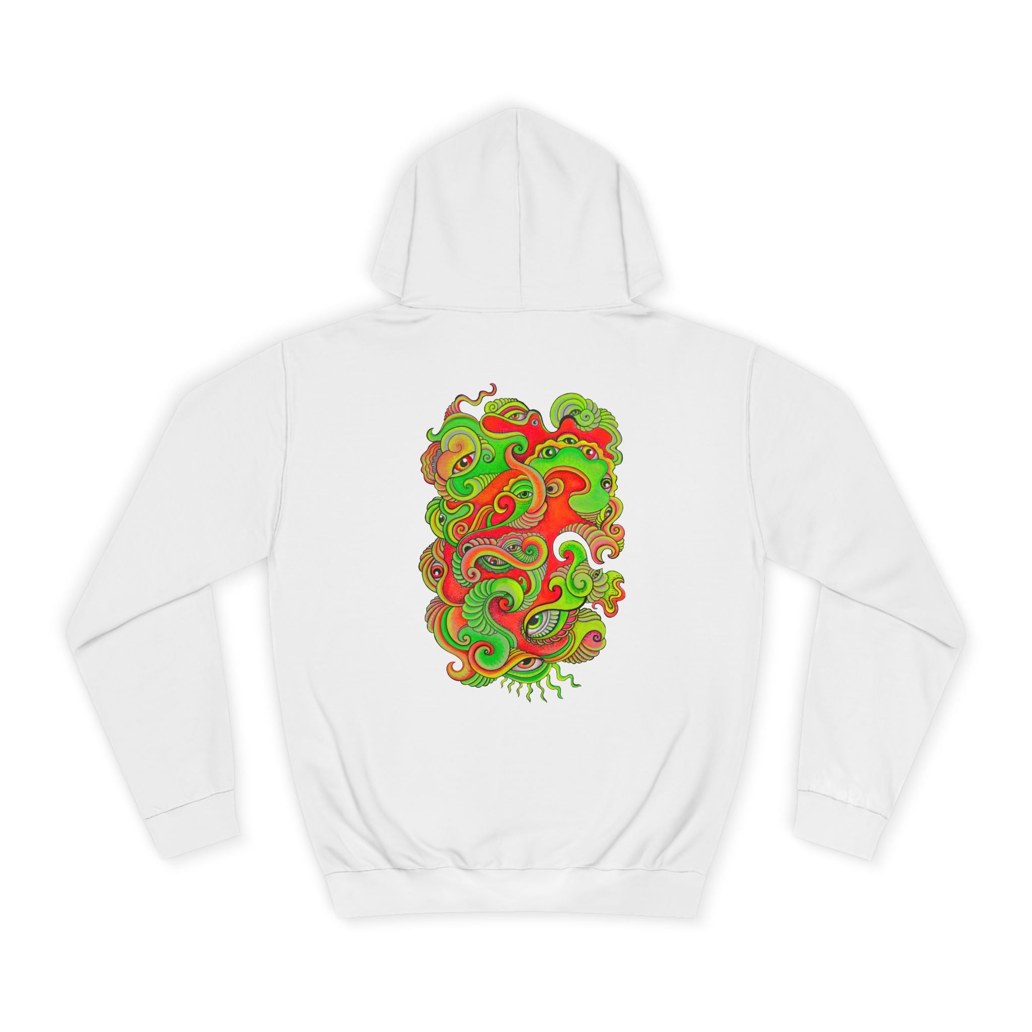 Psychedelic Swirl Hoodie — Retro Green & Red Abstract Graphic #f987456