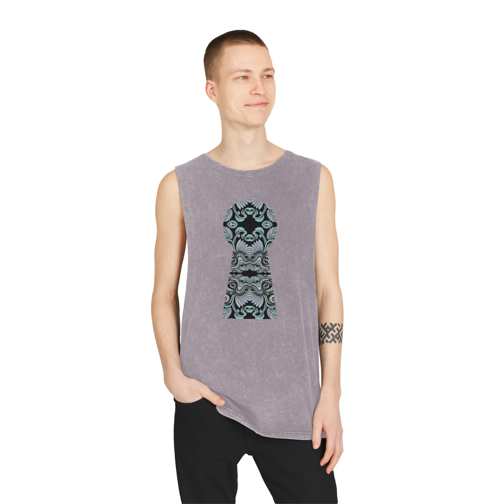 Stonewash Tank Top with Ornate Keyhole Design #sdxv24498