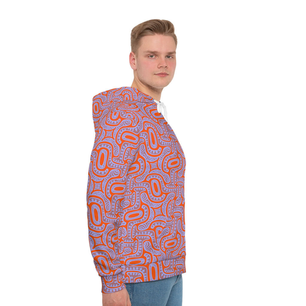 Abstract Orange Loop Pattern Hoodie — All-Over Print Casual Pullover #u976439