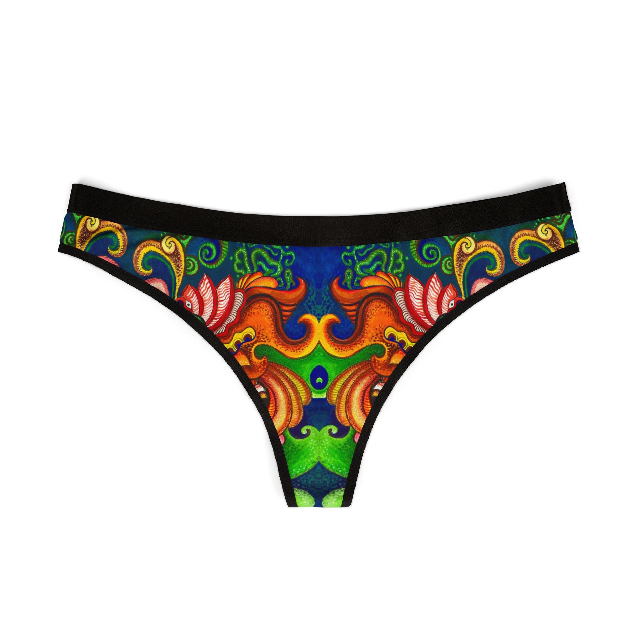 Women's Floral Paisley Thong — Vibrant Boho AOP Lingerie #hd33218