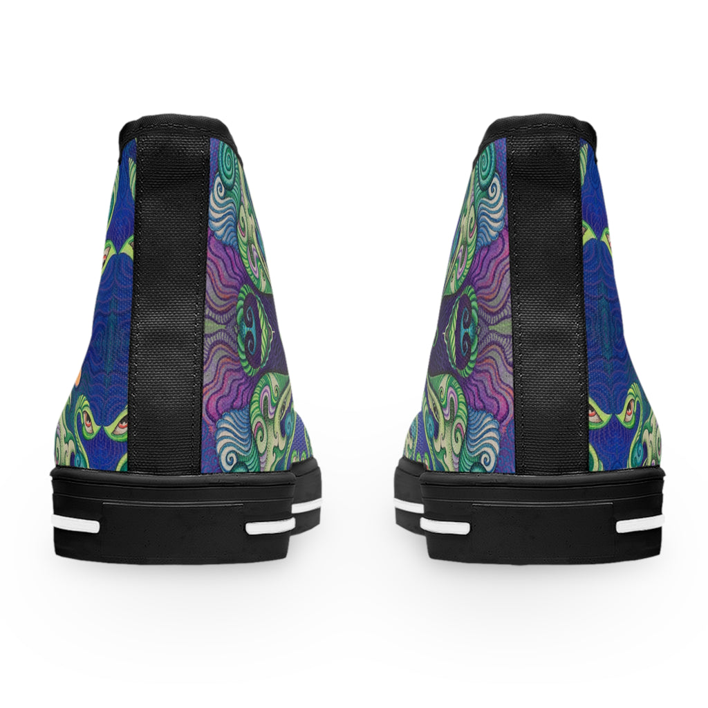 Women's High Top Sneakers — Swirling Ocean Green & Purple Art Print #h9086467