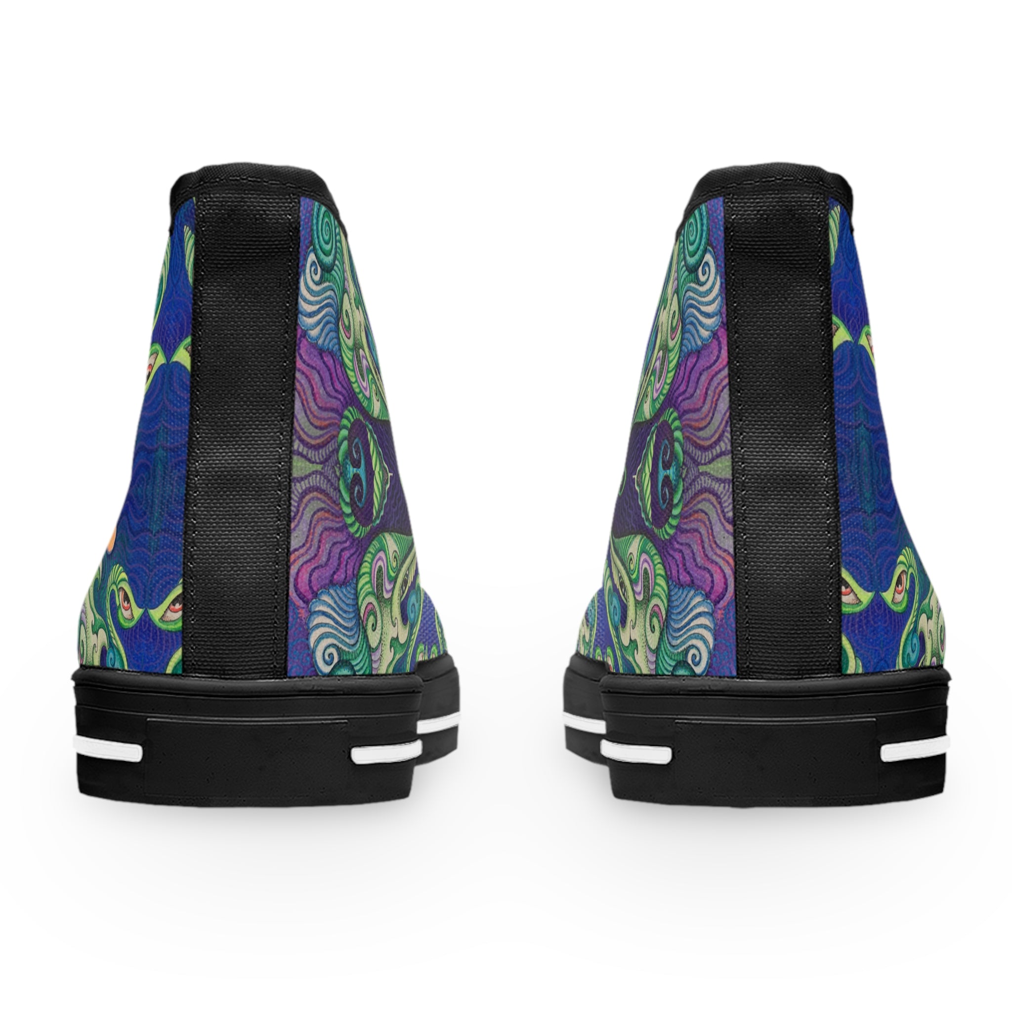 Women's High Top Sneakers — Swirling Ocean Green & Purple Art Print #h9086467
