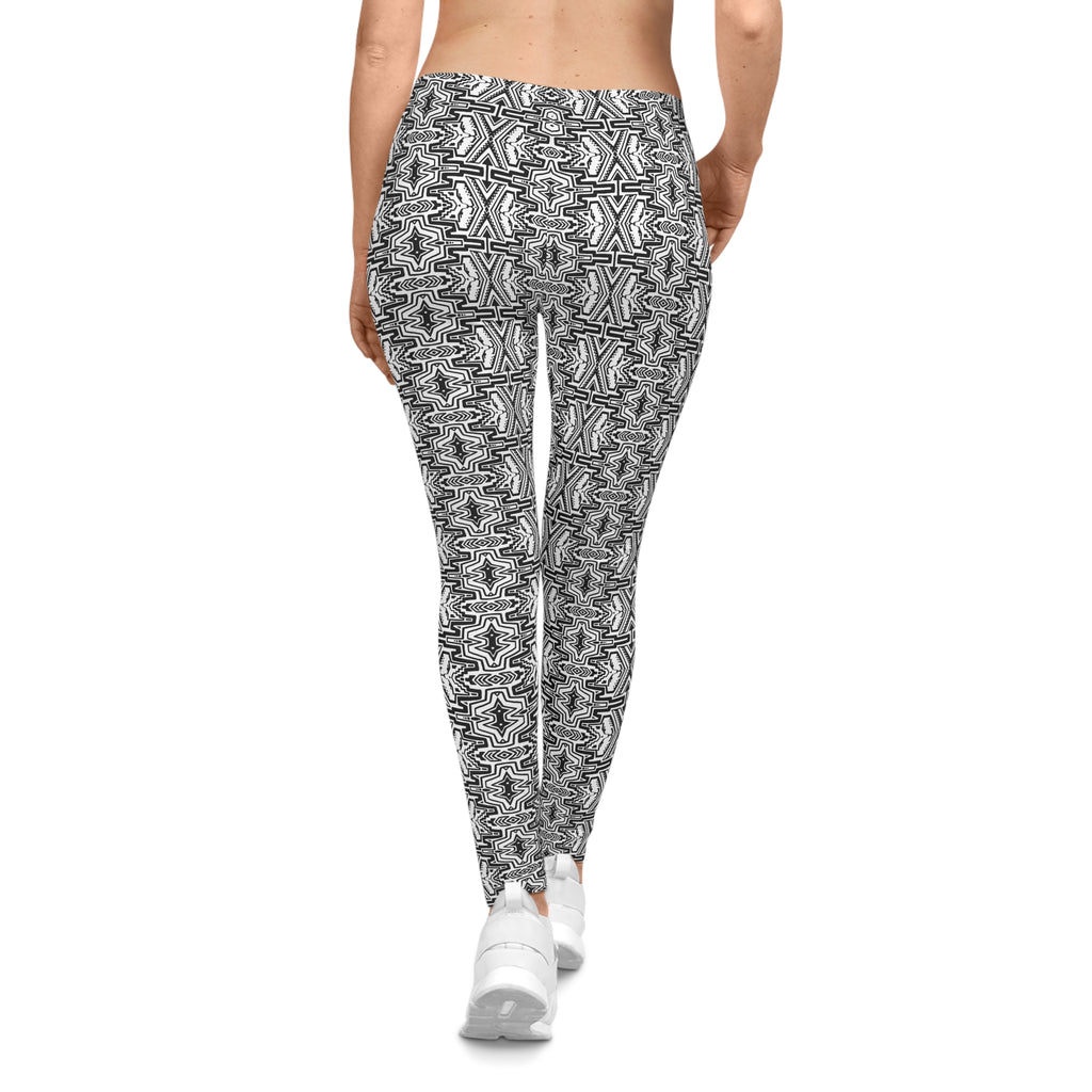 Black & White Geometric Allover Leggings — Patterned Women's Casual Leggings #jh08754