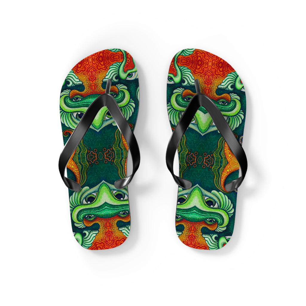 Tiki Mask Flip Flops — Tropical Tribal Beach Sandals #hj9753246