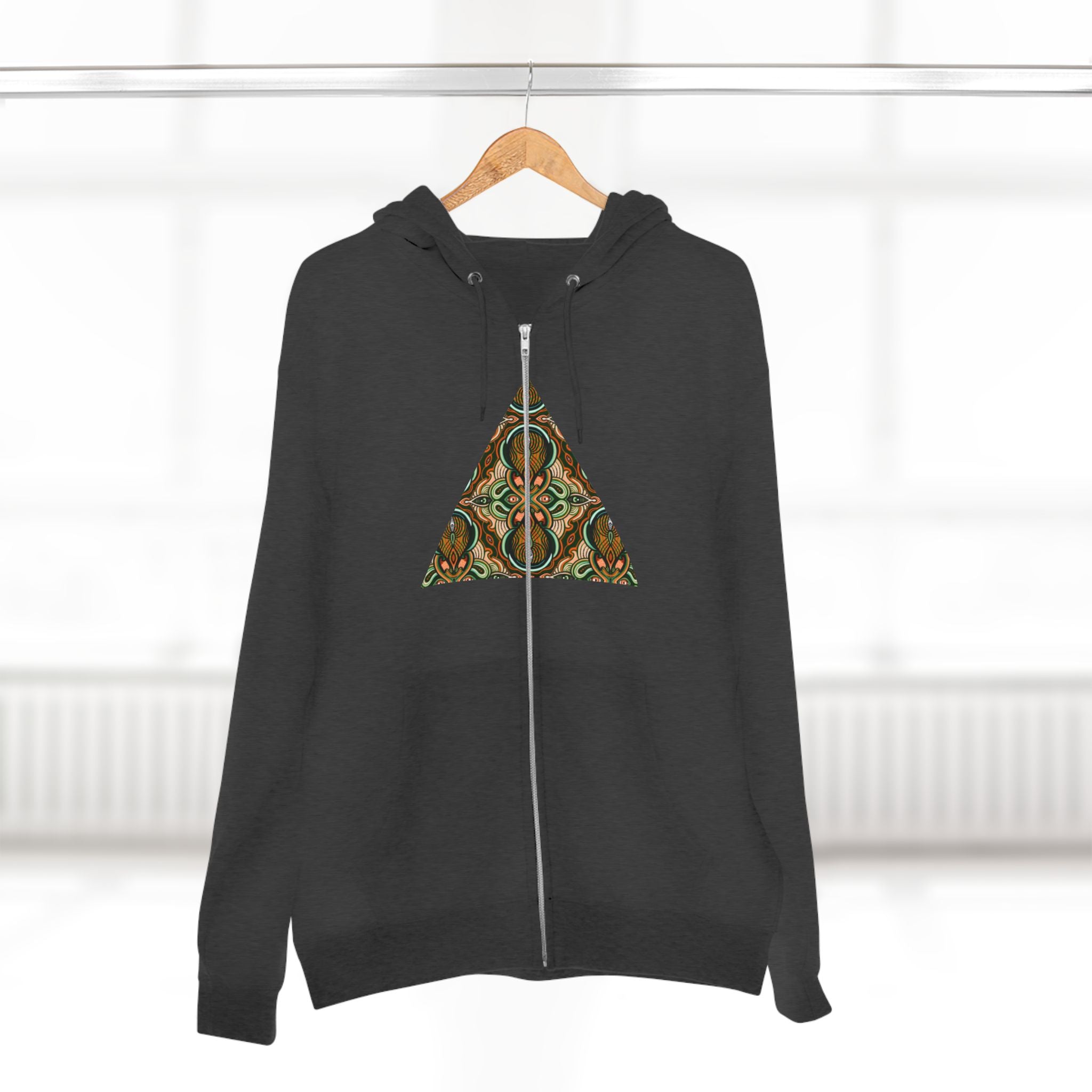 Geometric Tribal Pattern Zip Hoodie — Earthy Mandala Triangle & Circle Design #zh137