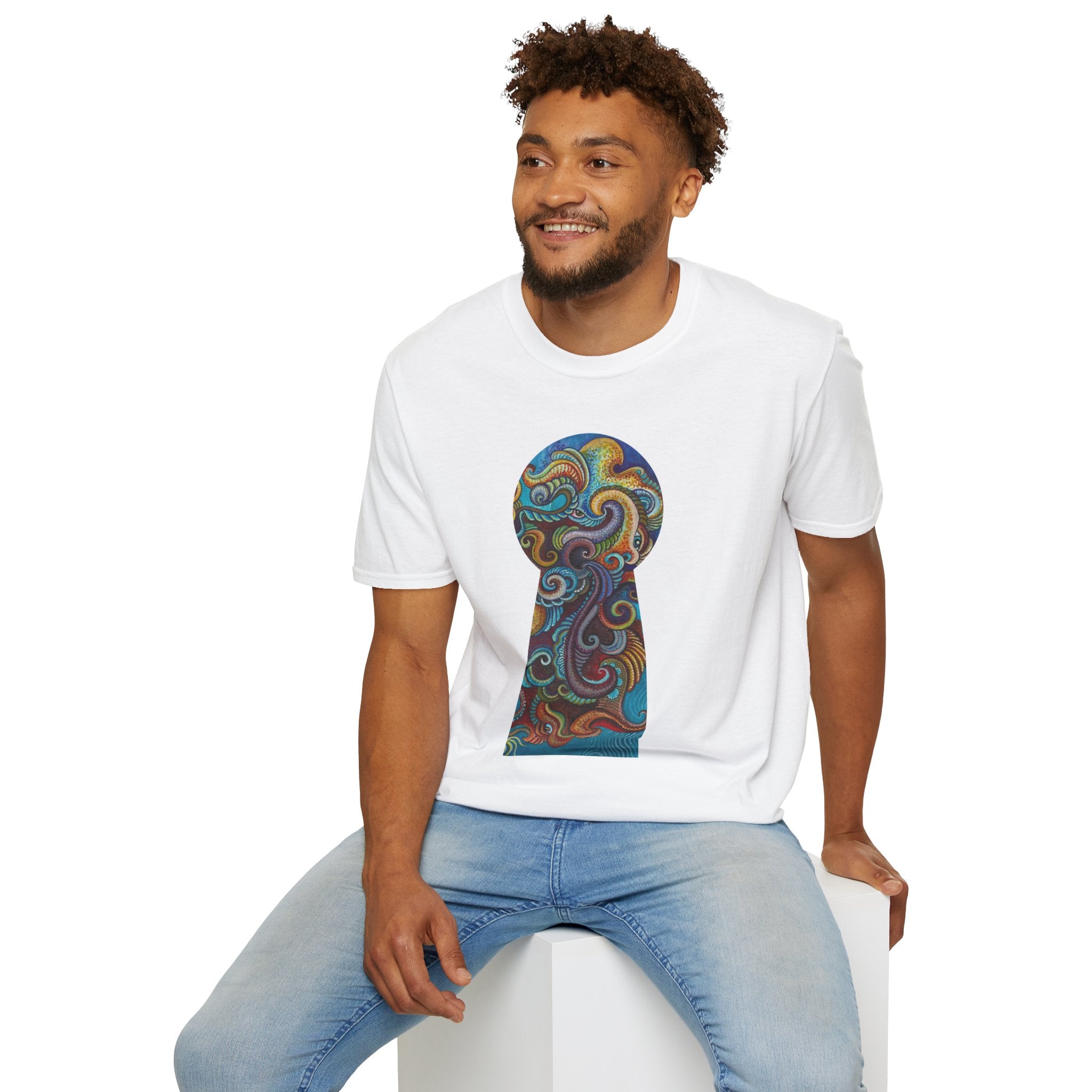 Psychedelic Keyhole T-Shirt — Colorful Swirl Art Tee #tsc8765