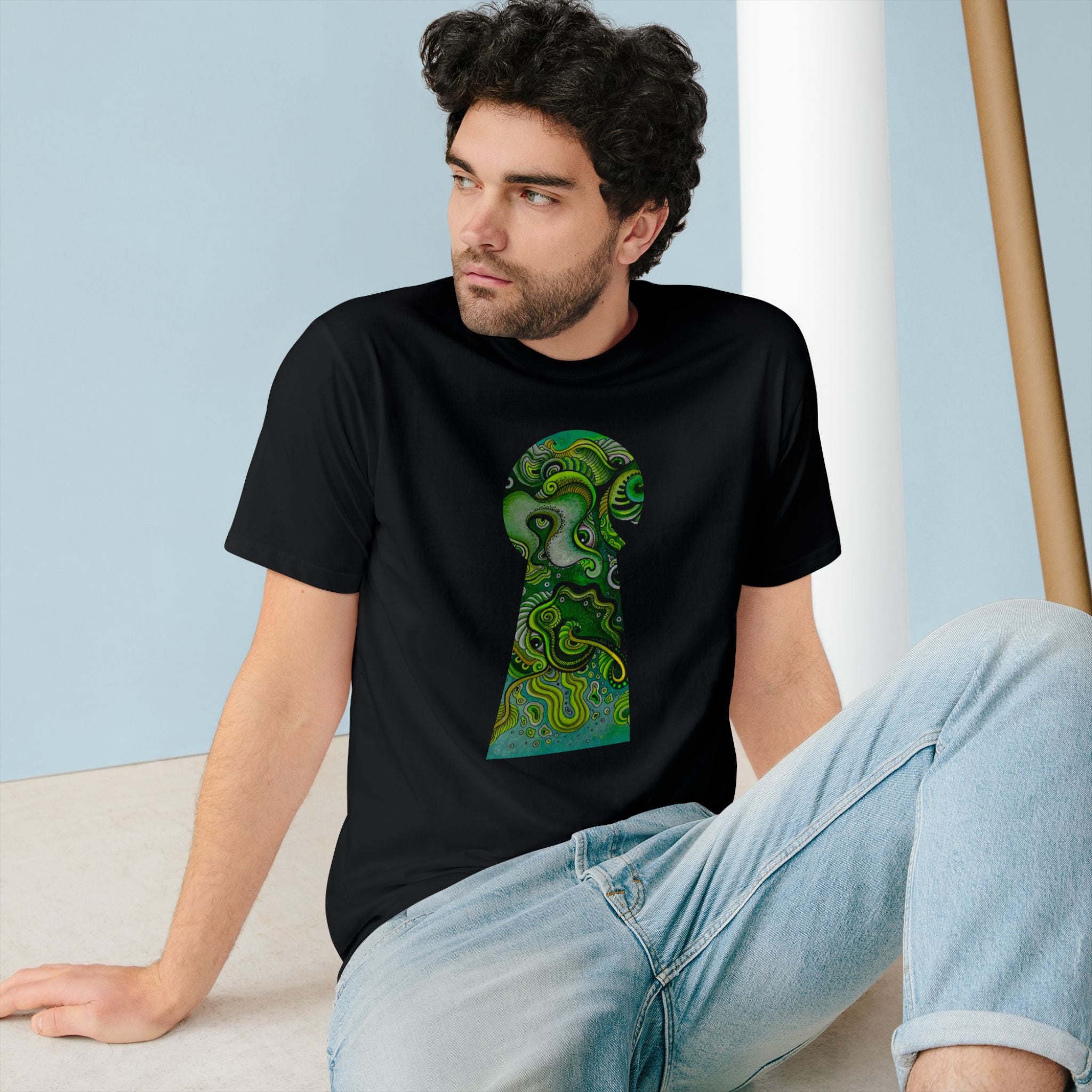 Keyhole Psychedelic T-Shirt — Green Abstract Art Tee #tsg219