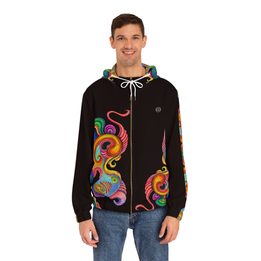 Psychedelic Swirl Zip Hoodie — Men's Vibrant Abstract Full-Zip Jacket #u65099
