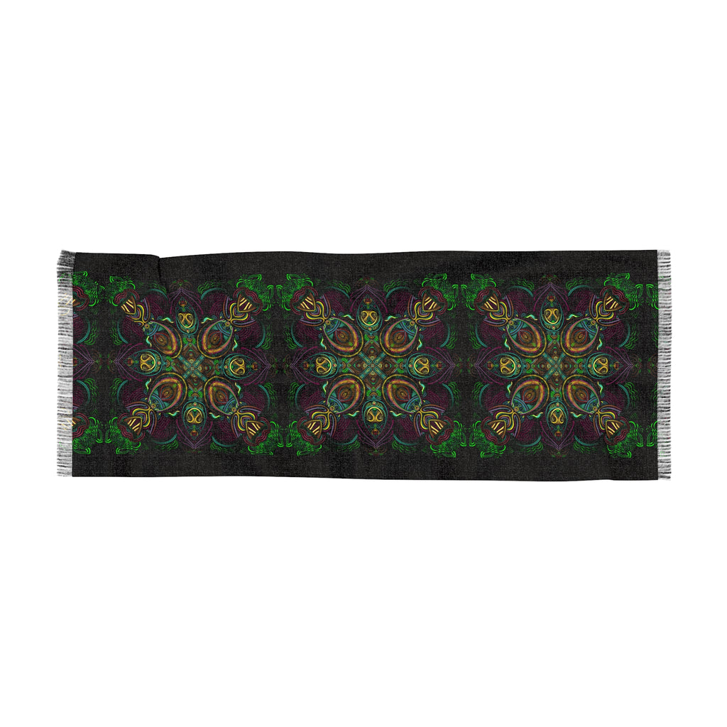 Bohemian Kaleidoscope Light Scarf — Dark Green Floral Pattern #j8289
