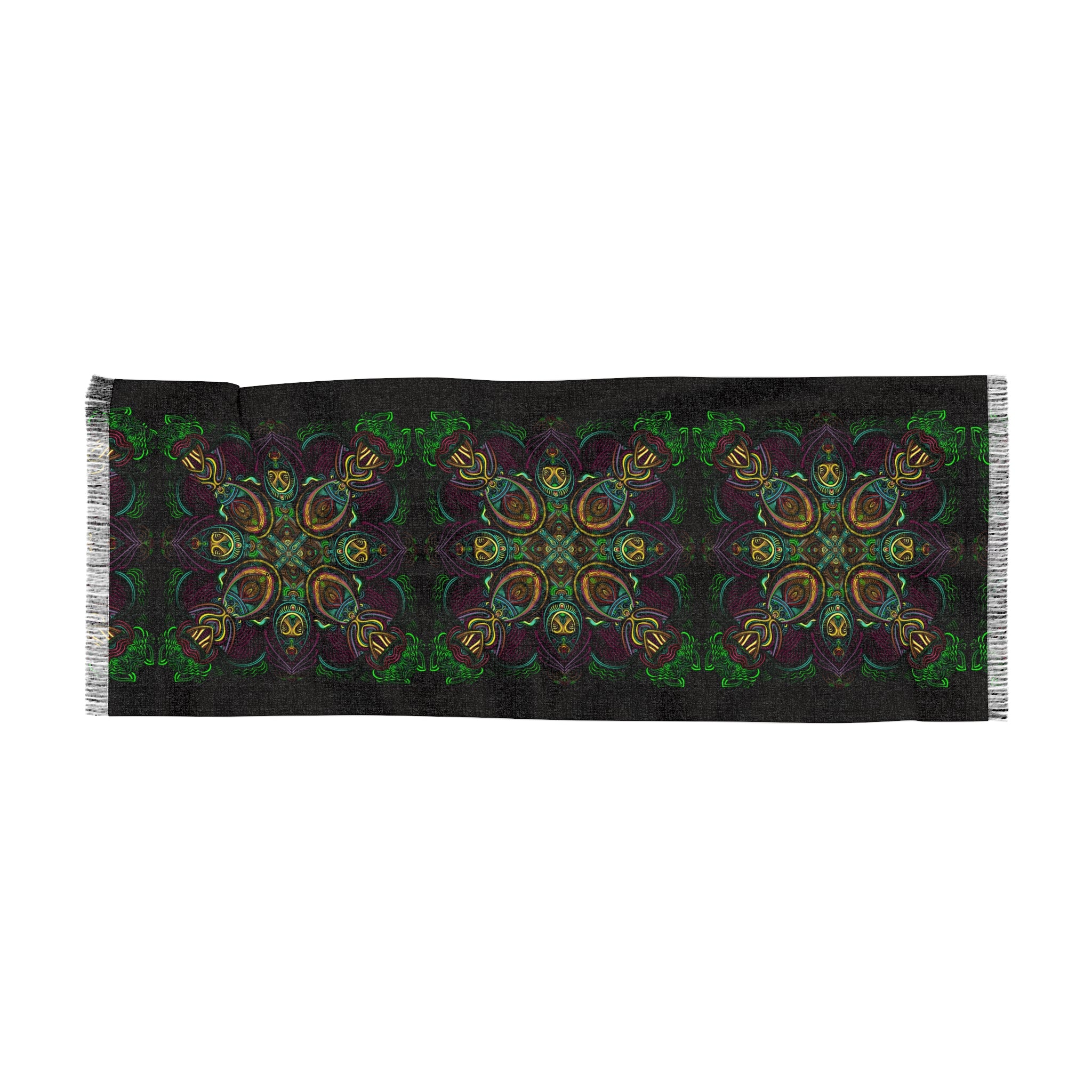 Bohemian Kaleidoscope Light Scarf — Dark Green Floral Pattern #j8289