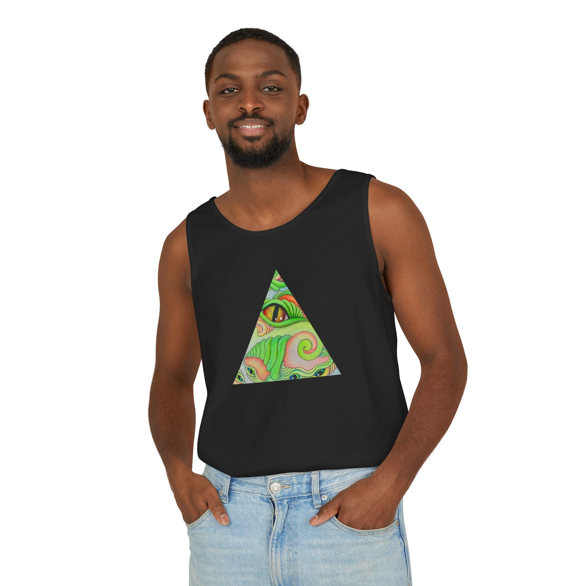 Psychedelic Triangle Tank Top — Green Swirl Eye Graphic #hg772225566