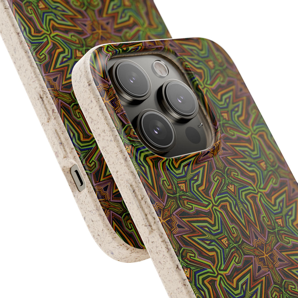 Biodegradable Phone Case — Earthy Green Kaleidoscope Pattern #c3
