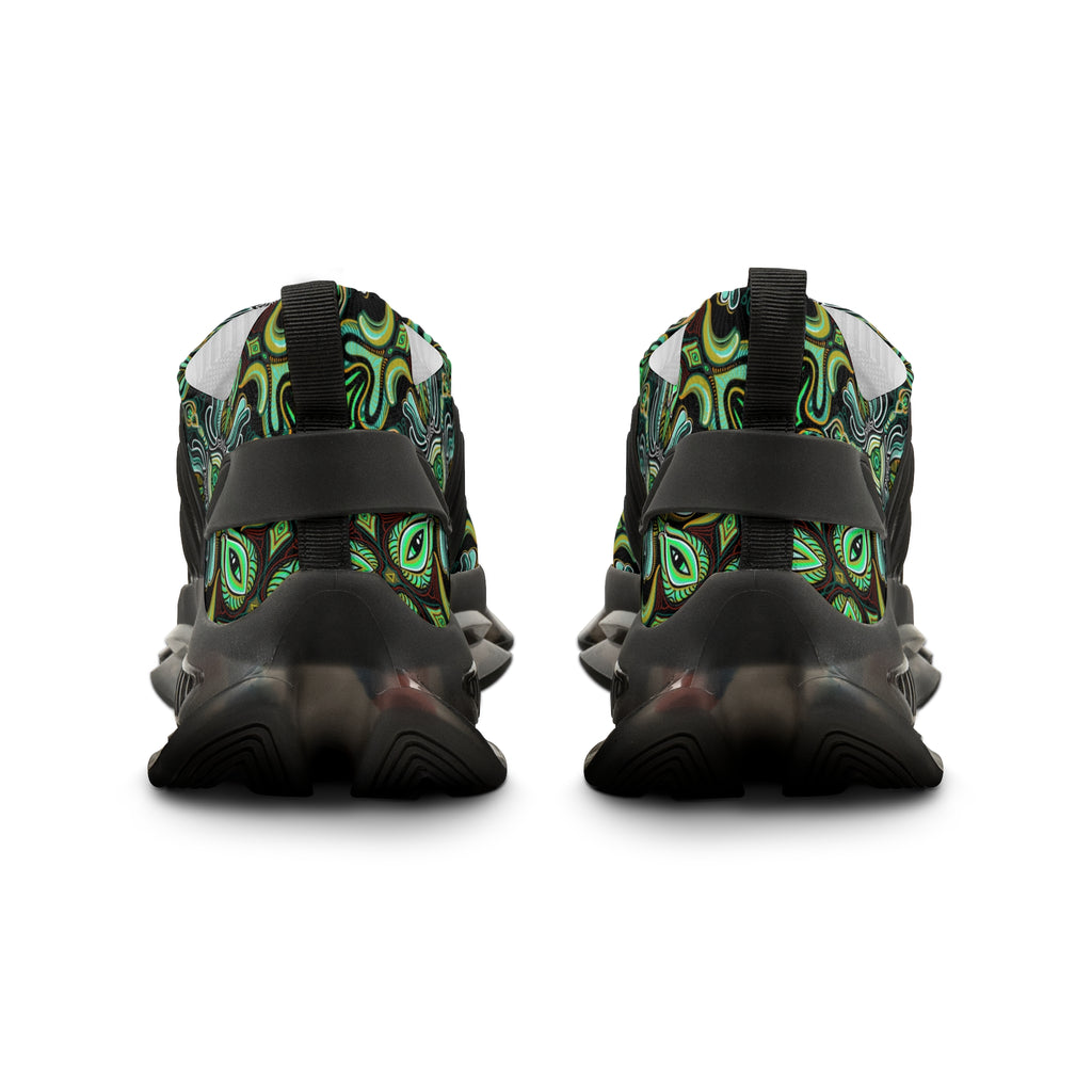 Men's Mesh Sneakers — Green Psychedelic Abstract Athletic Shoes #w48764