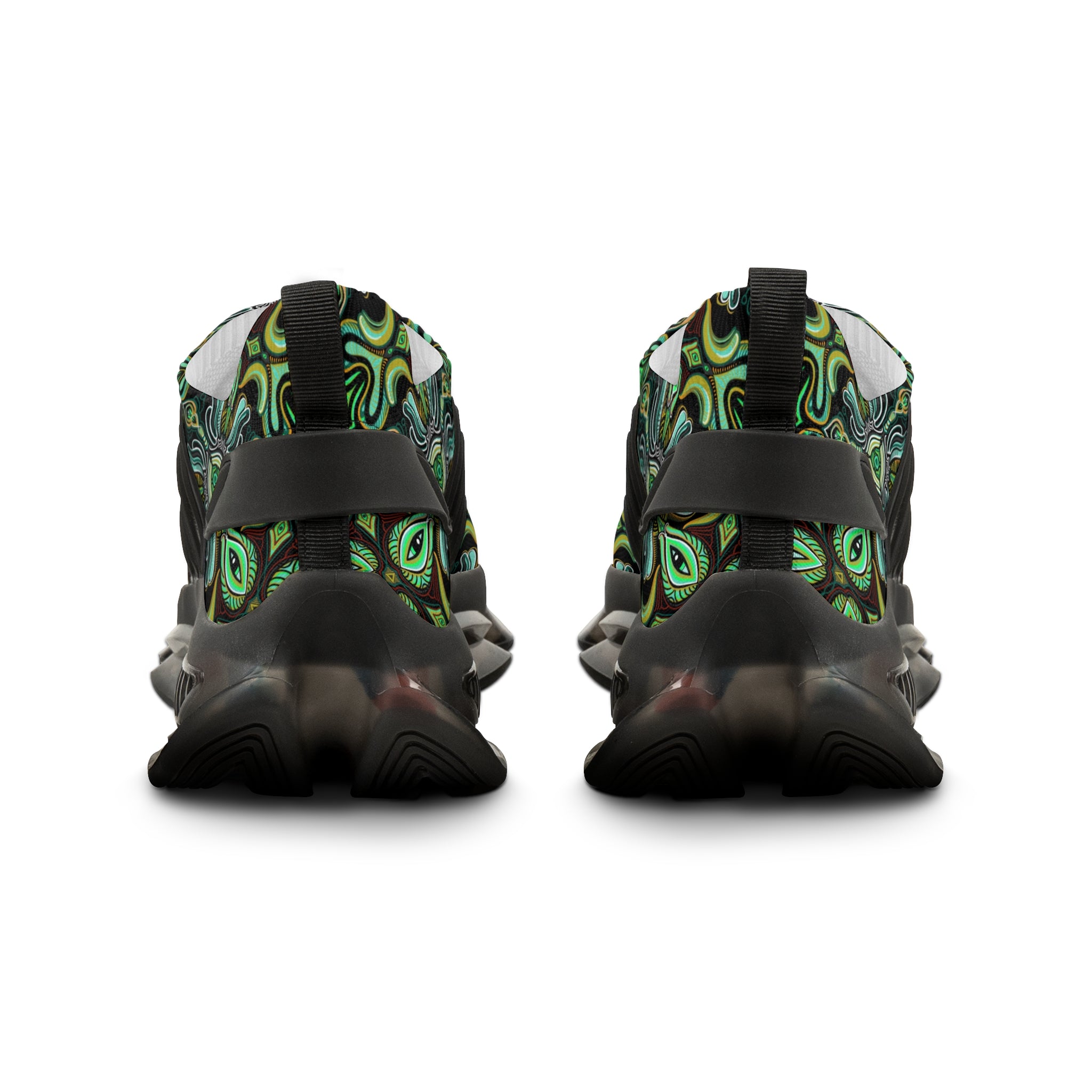 Men's Mesh Sneakers — Green Psychedelic Abstract Athletic Shoes #w48764