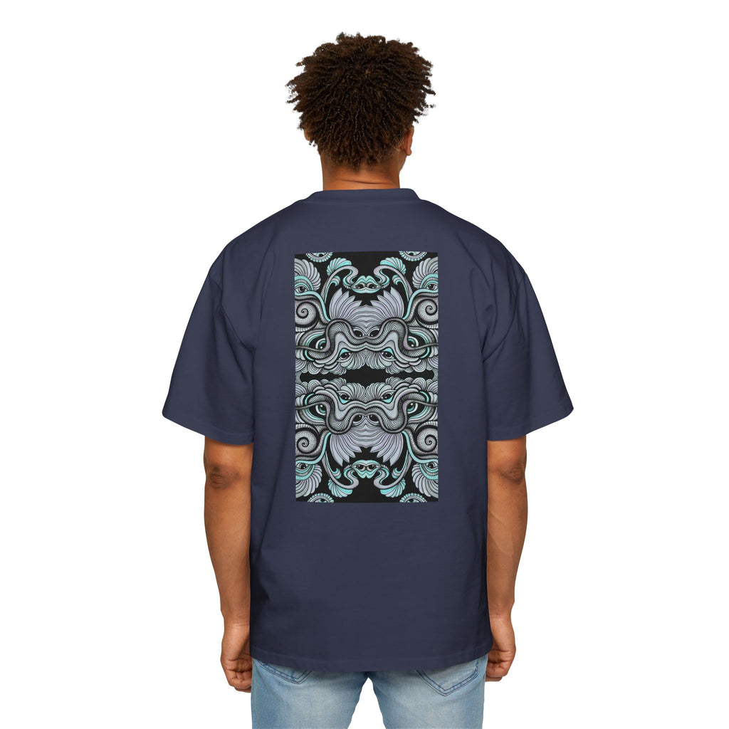 Men's Oversized Tee — Geometric Wave Pattern Diamond & Back Panel Graphic #gwp21