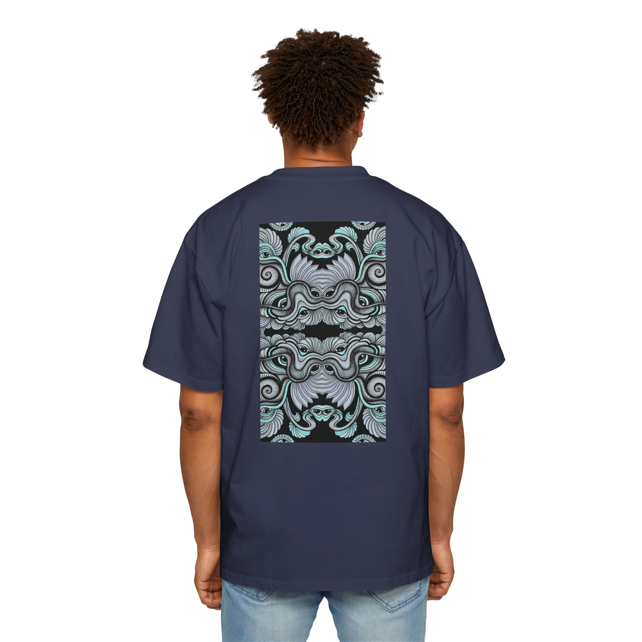 Men's Oversized Tee — Geometric Wave Pattern Diamond & Back Panel Graphic #gwp21